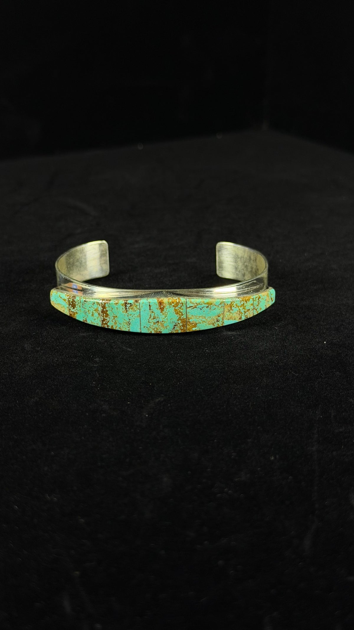 Navajo Made Mine 8 Turquoise  & Sterling Silver Inlay Cuff Bracelet