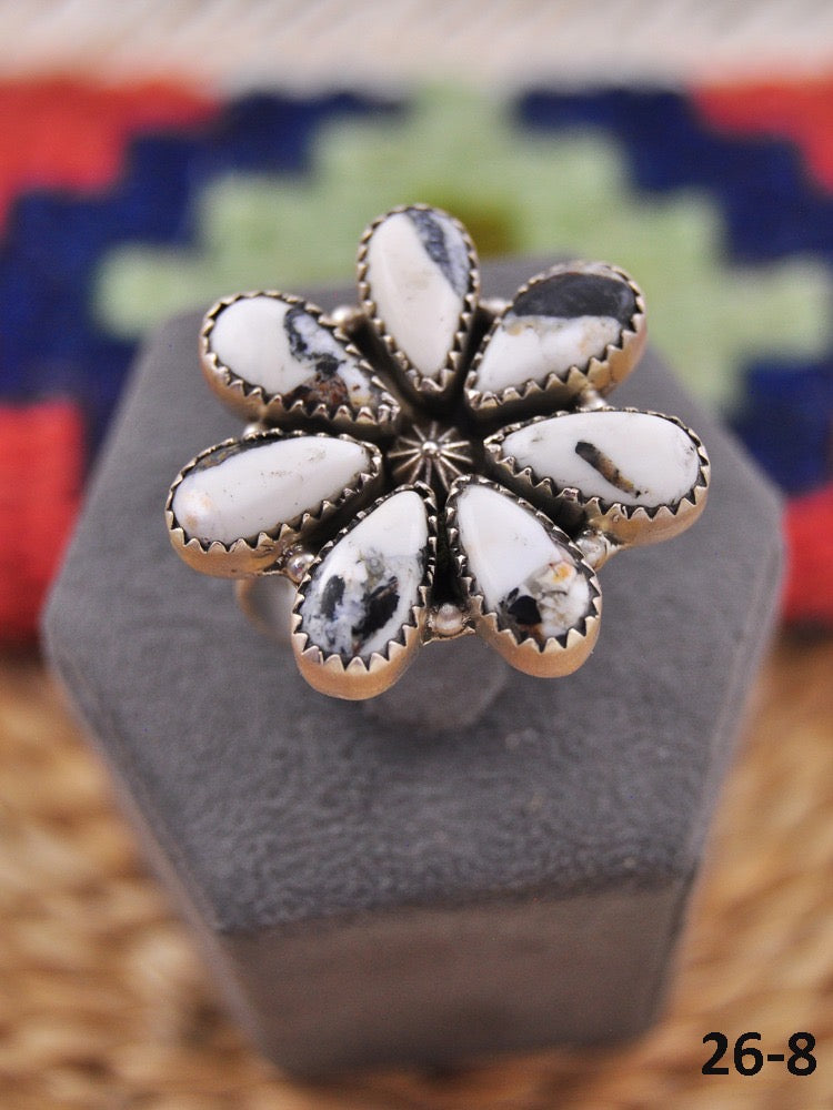 Southwest Made White Buffalo & Sterling Sliver Cluster Adjustable Ring