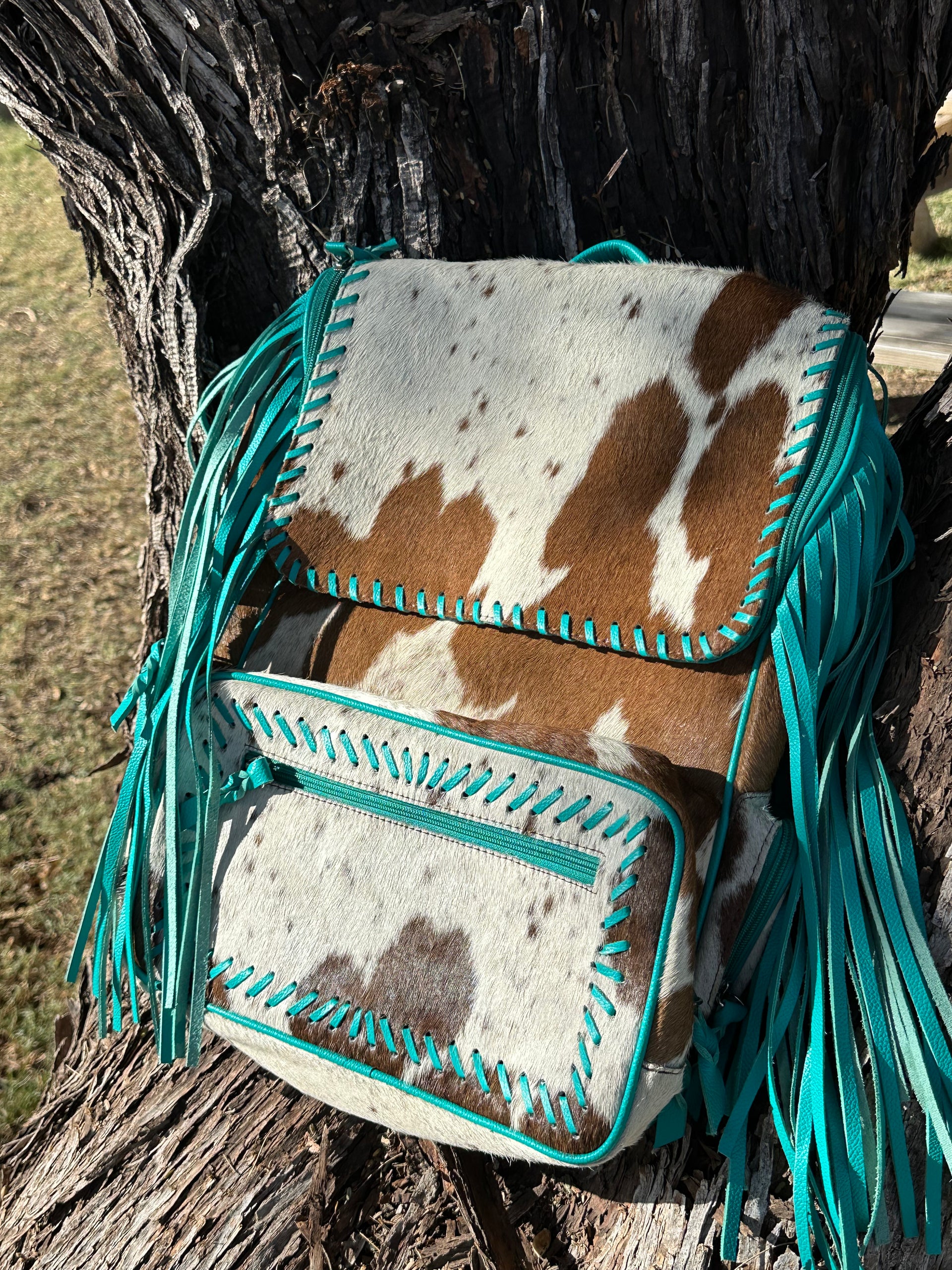 Genuine Cowhide Fringe Back Pack/Diaper Bag