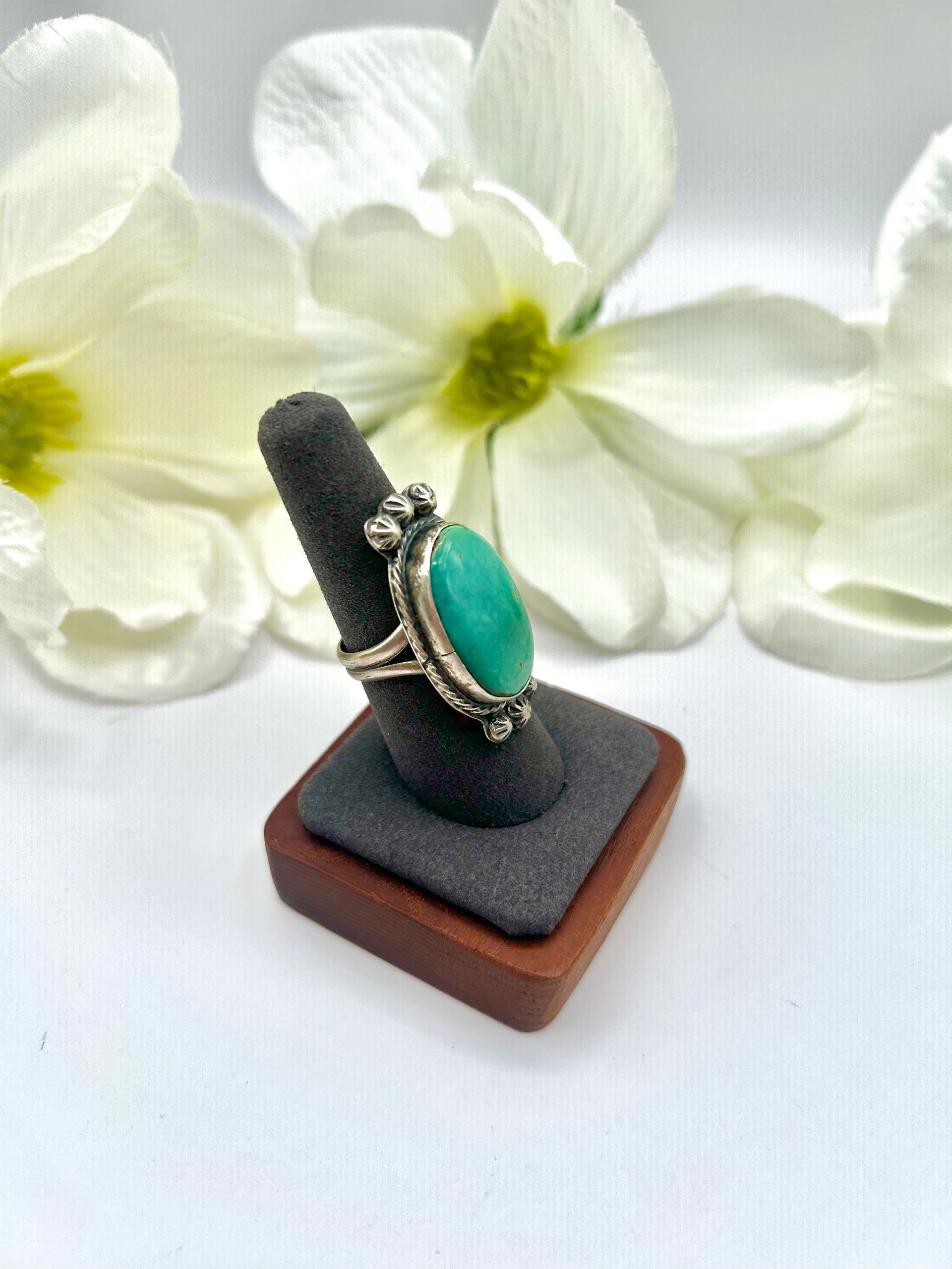 Navajo Made Kingman Turquoise & Sterling Silver Adjustable Ring
