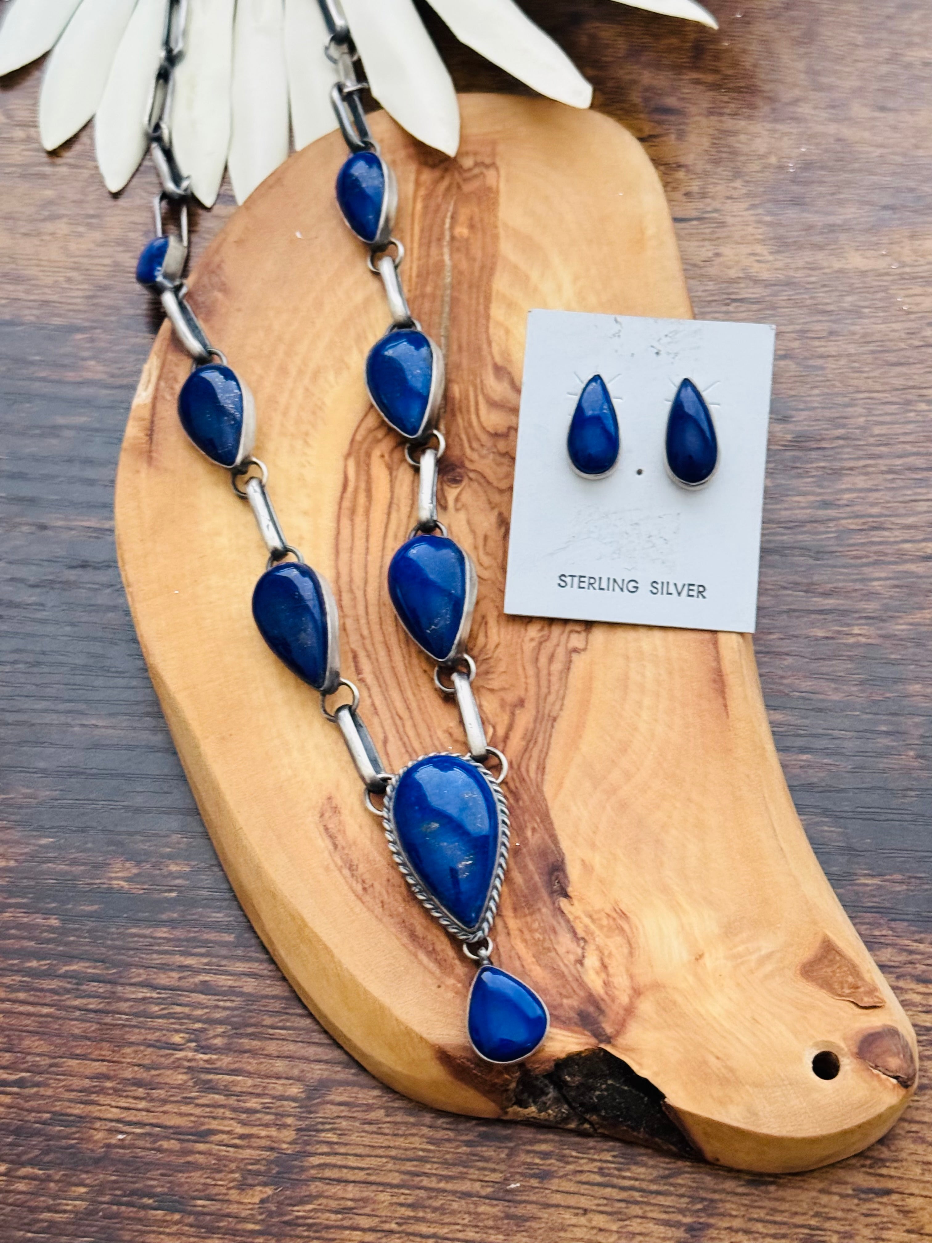 Navajo Made Lapis & Sterling Silver Necklace Set