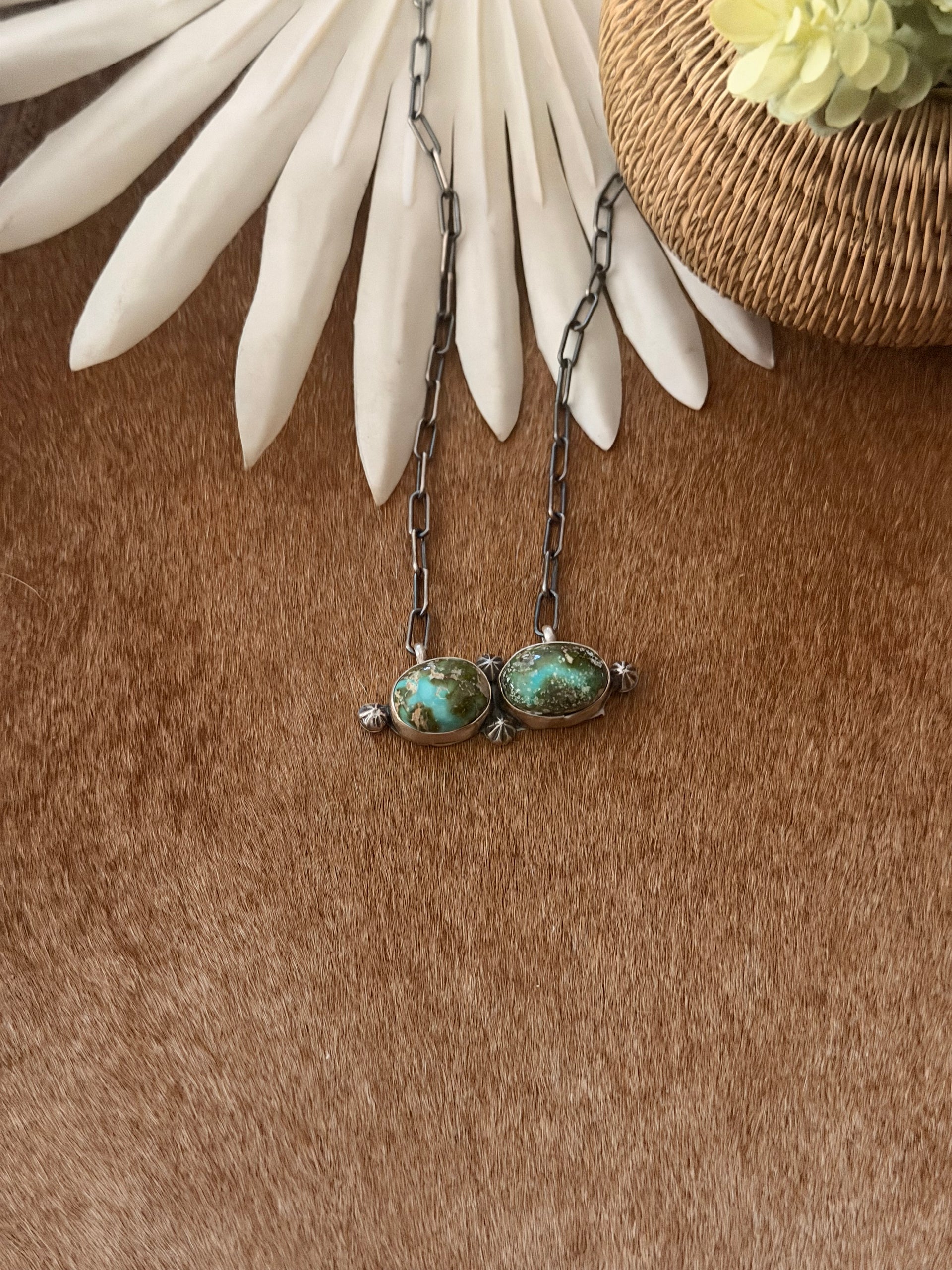 Navajo Made Sonoran Mountain Turquoise & Sterling Silver Bar Necklace