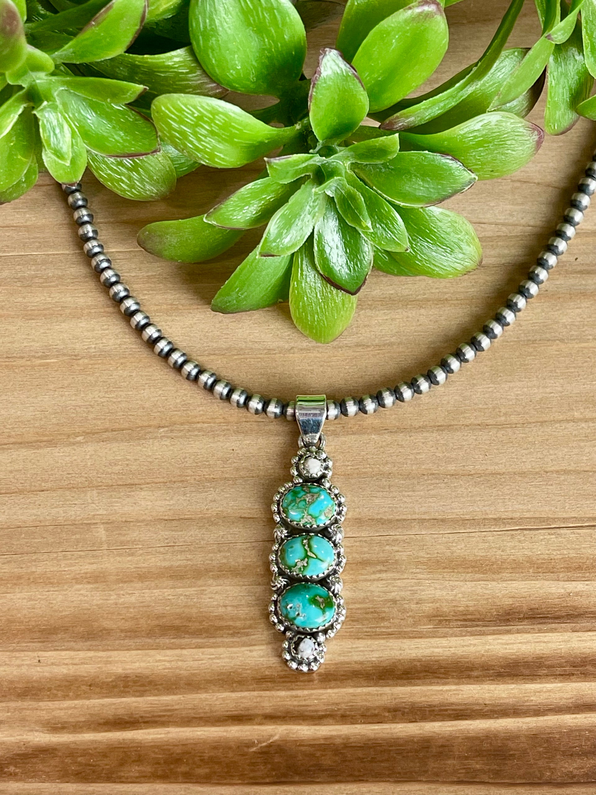 Southwest Handmade Multi Stone & Sterling Silver 5 Stone Pendant