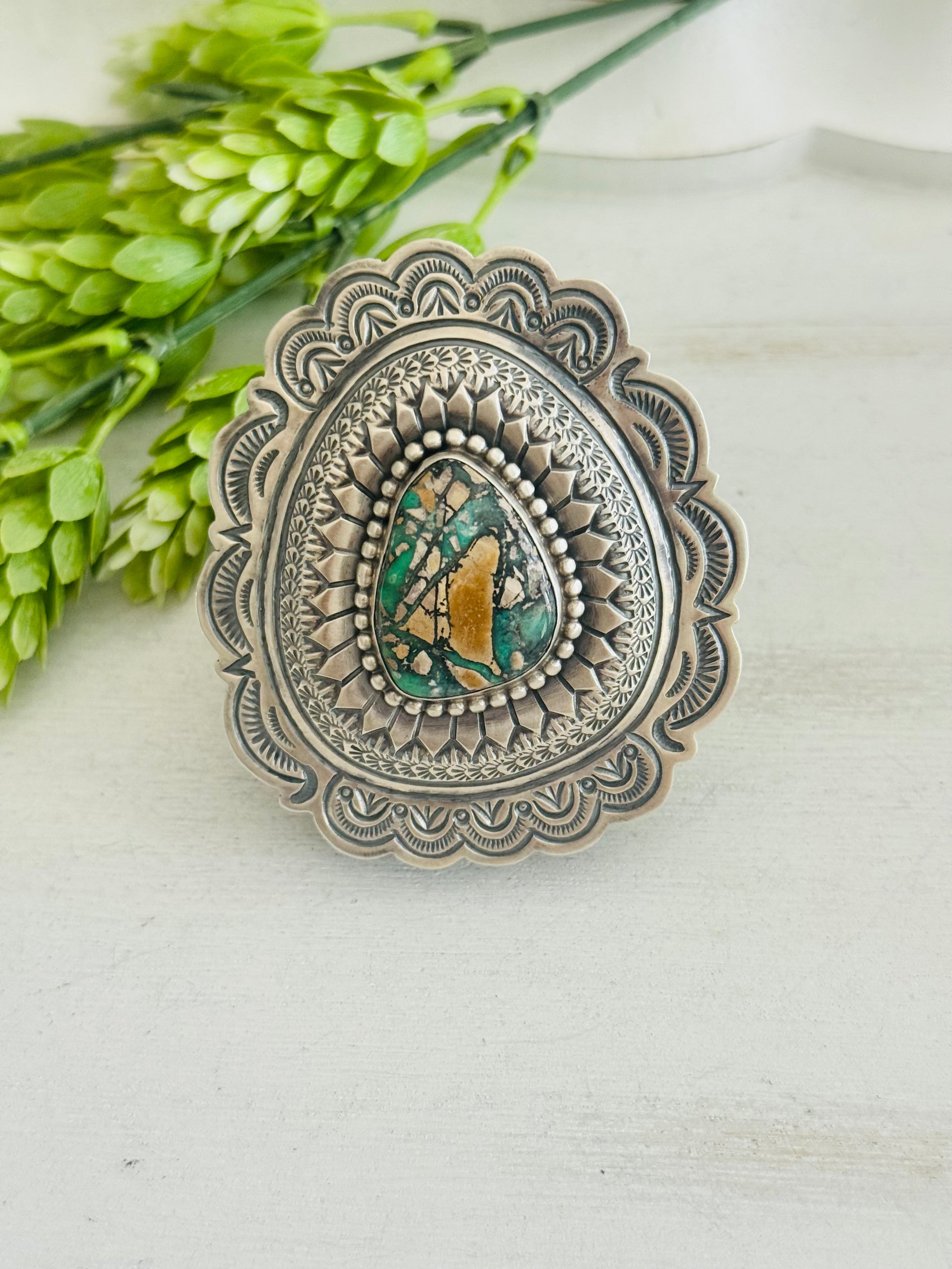 Arnold Blackgoat Rare Green Carico Lake Turquoise & Sterling Silver Adjustable Ring