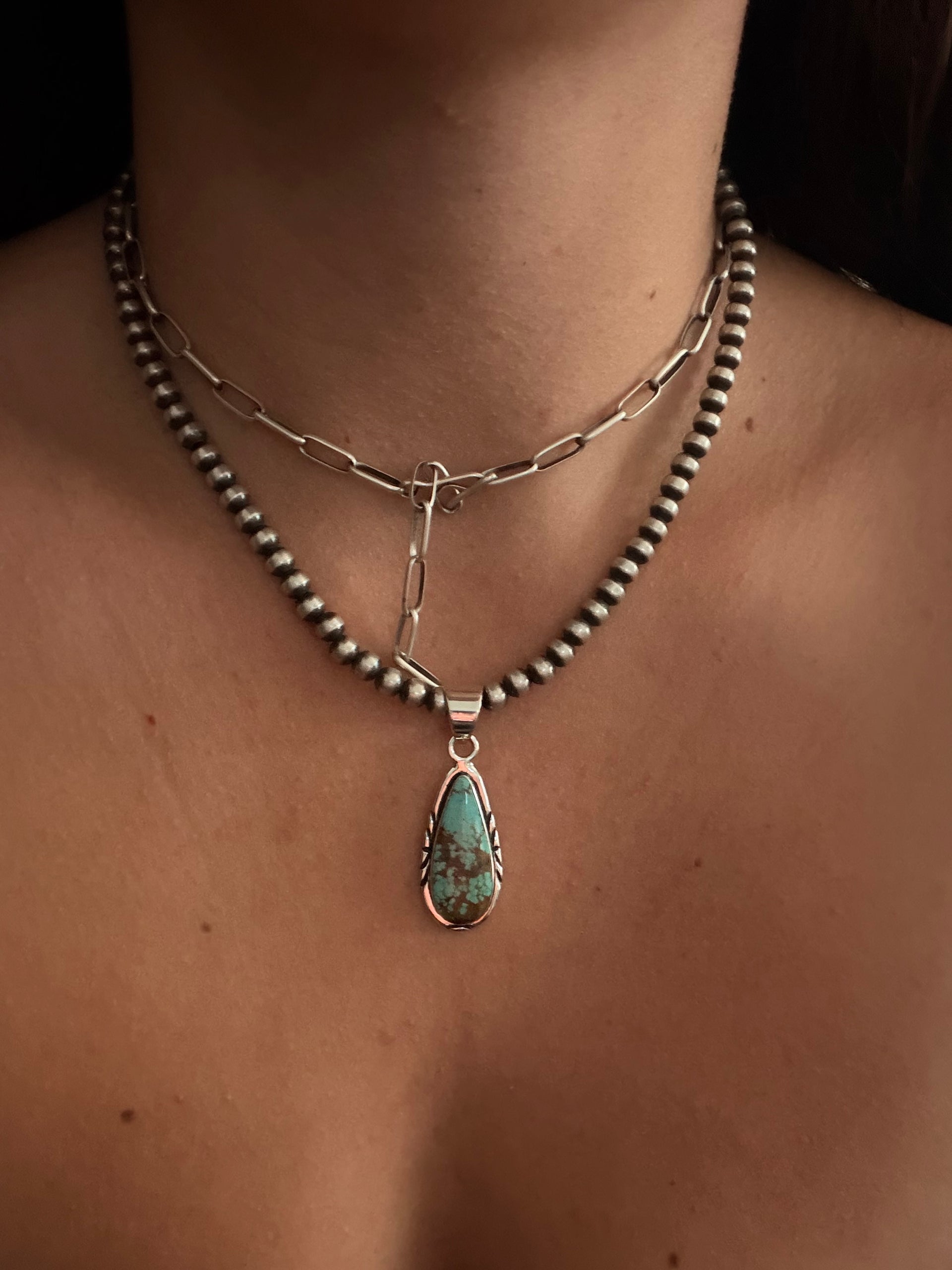Navajo Made Kingman Turquoise & Sterling Silver Pendant