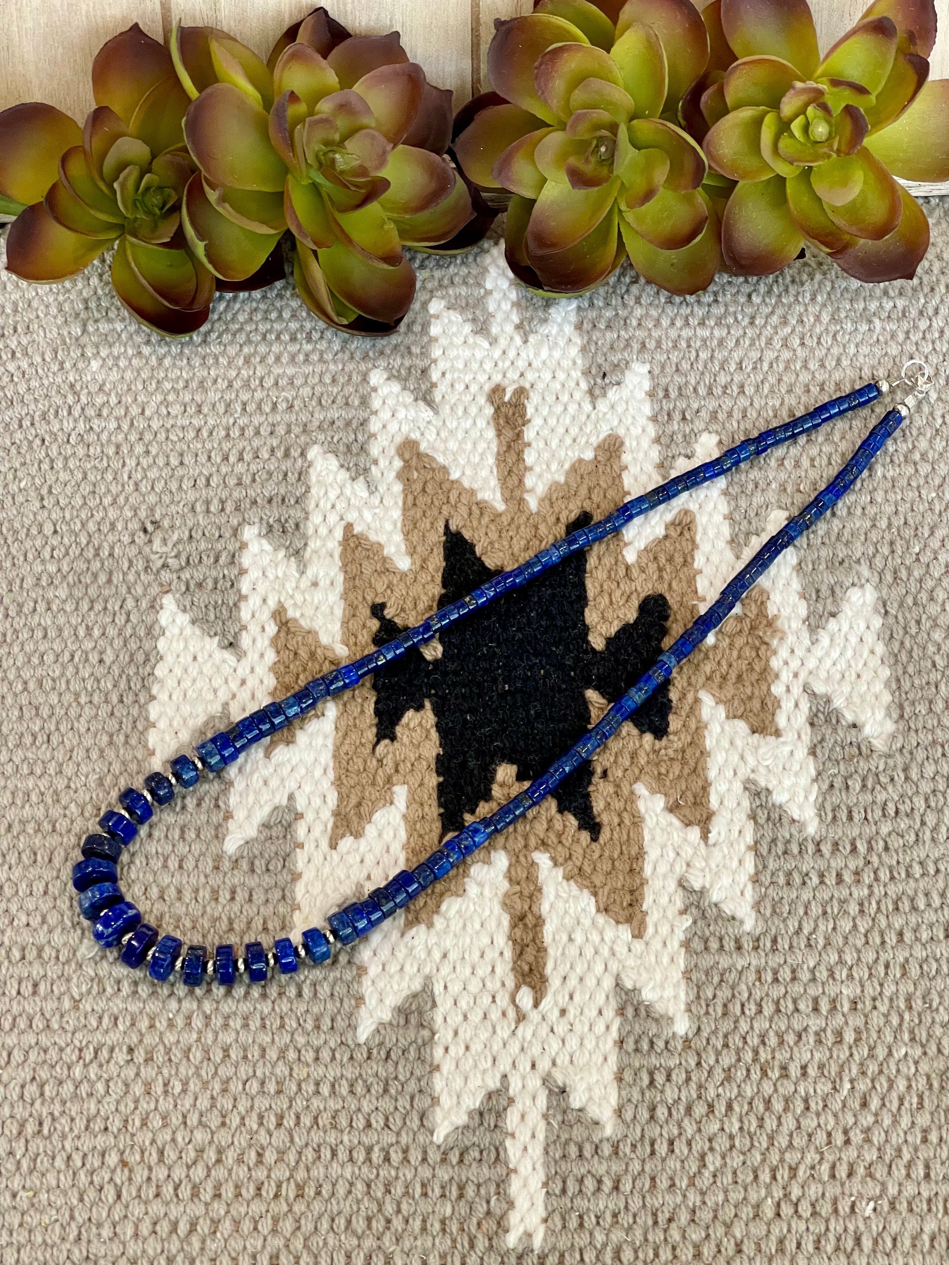 Southwest Handmade Lapis & Sterling Silver Graduated Beaded Necklace