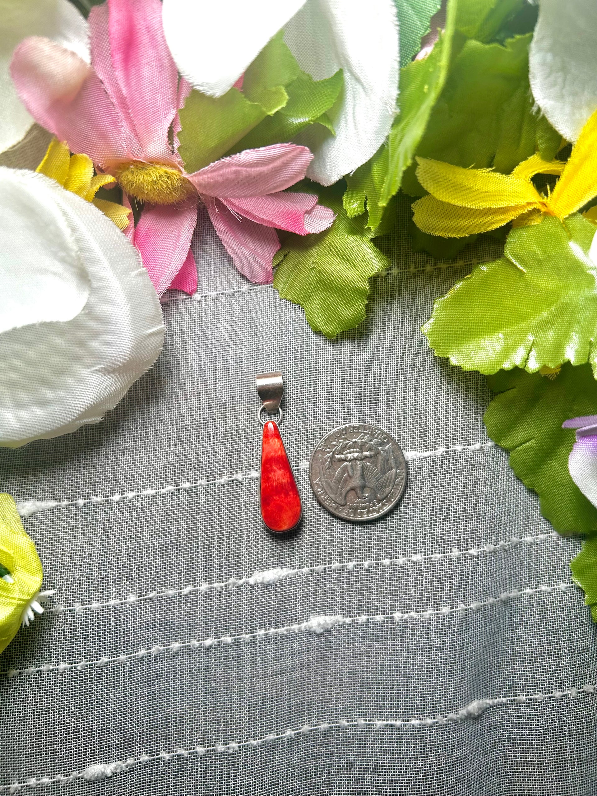 Navajo Made Spiny Oyster  & Sterling Silver Pendant