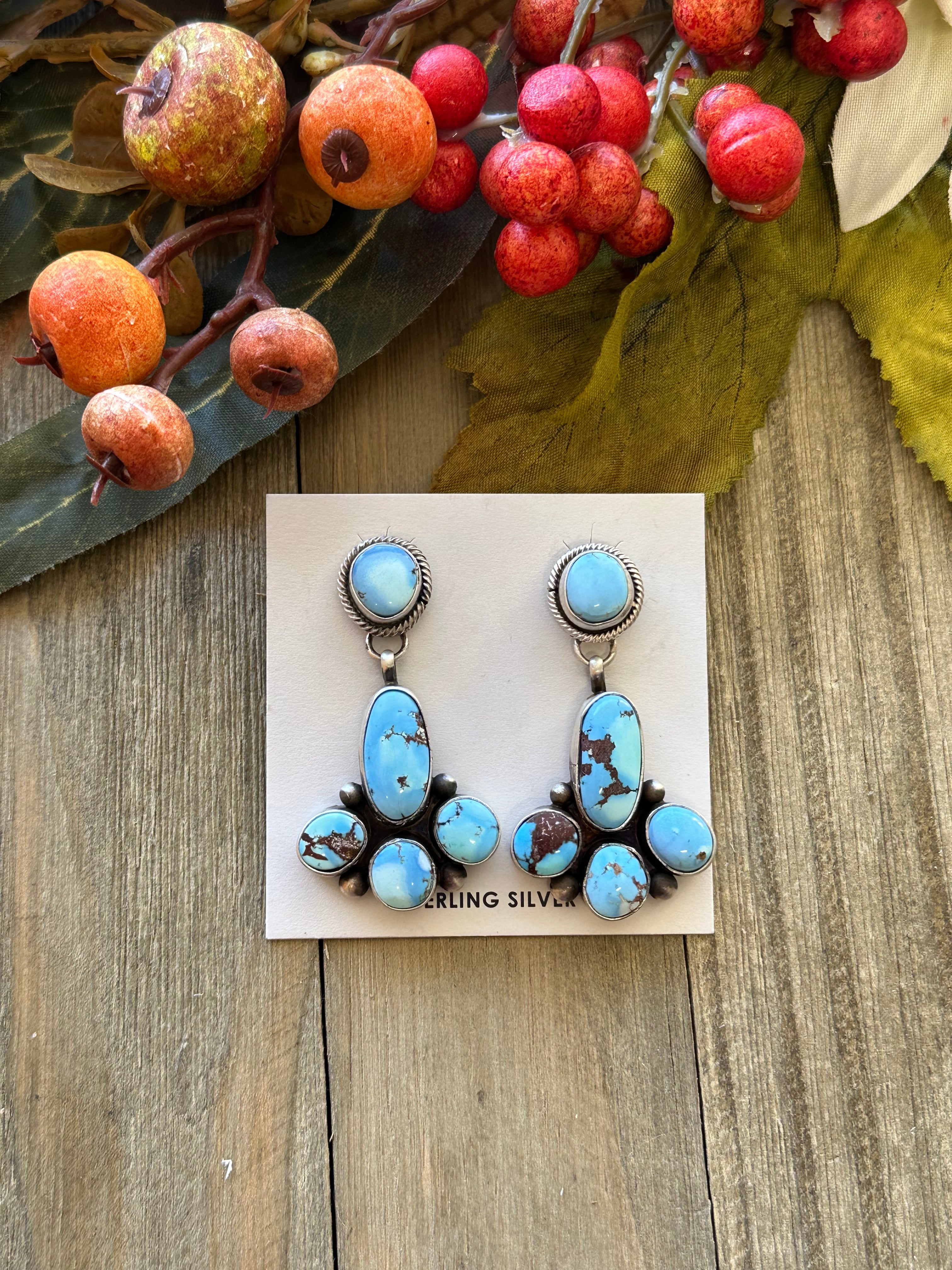 Tim Yazzie Golden Hill’s Turquoise & Sterling Silver Post Dangle Earrings