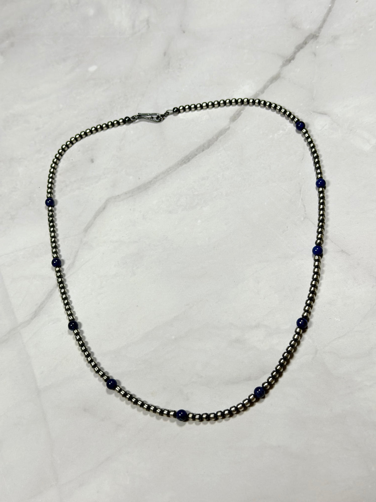 Navajo Strung Lapis & Sterling Silver Machine Made Pearl 18” Necklace