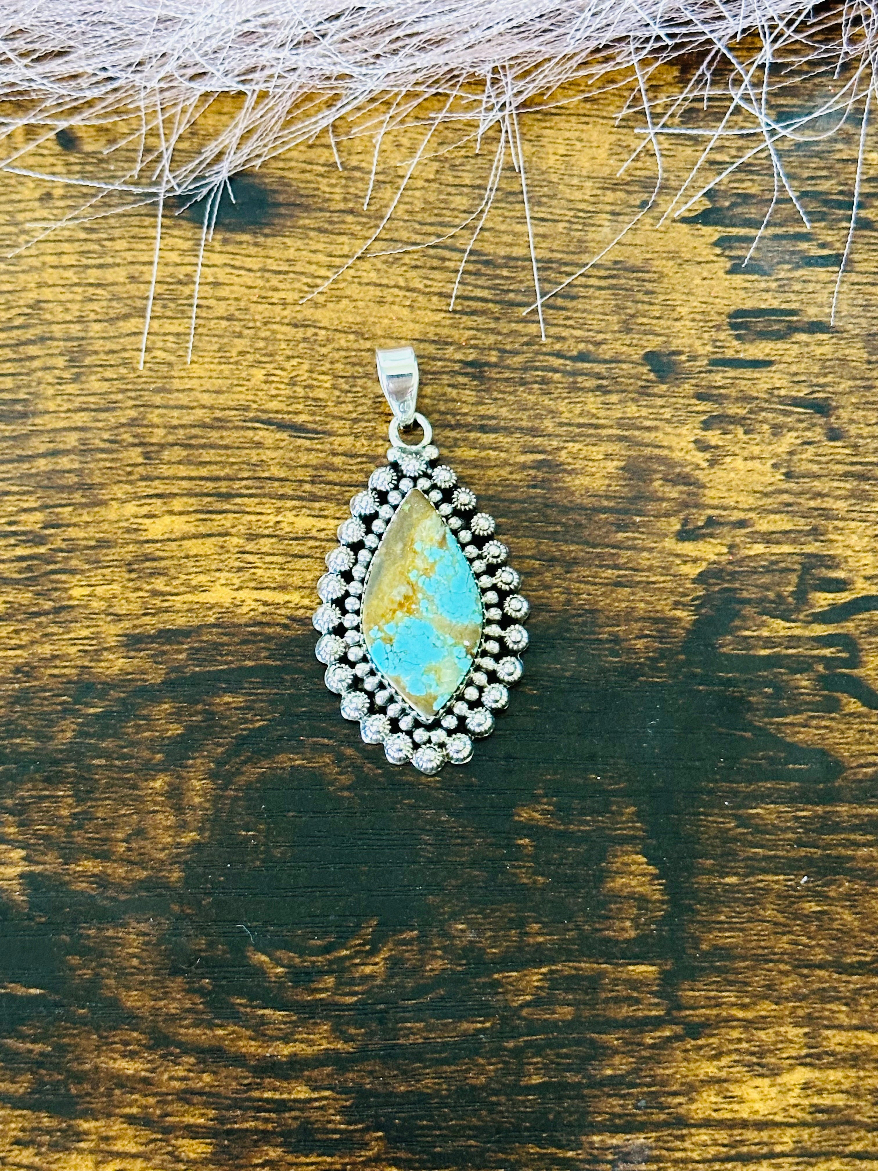 Southwest Handmade Number 8 Turquoise & Sterling Silver Pendant