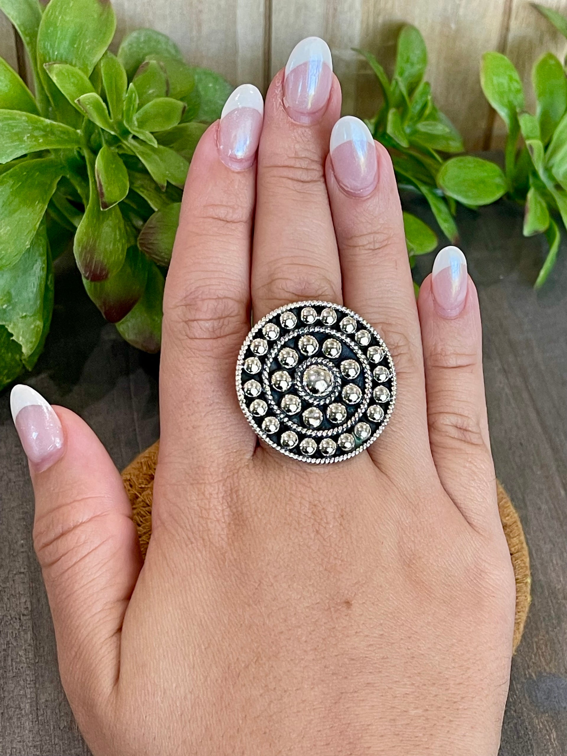 Southwest Handmade Sterling Silver Circle Adjustable Ring