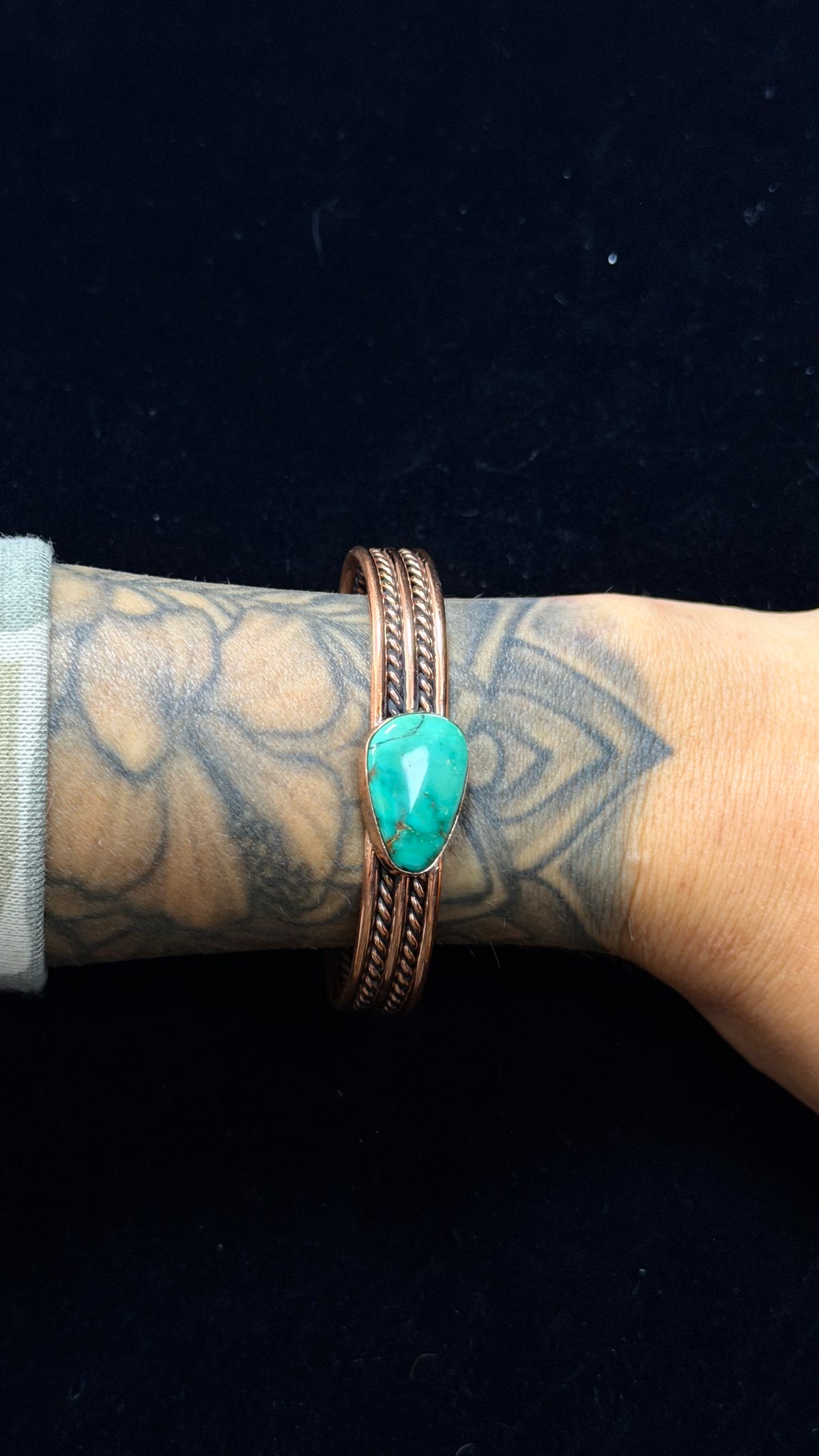 Navajo Made Kingman Turquoise & Copper Cuff Bracelet