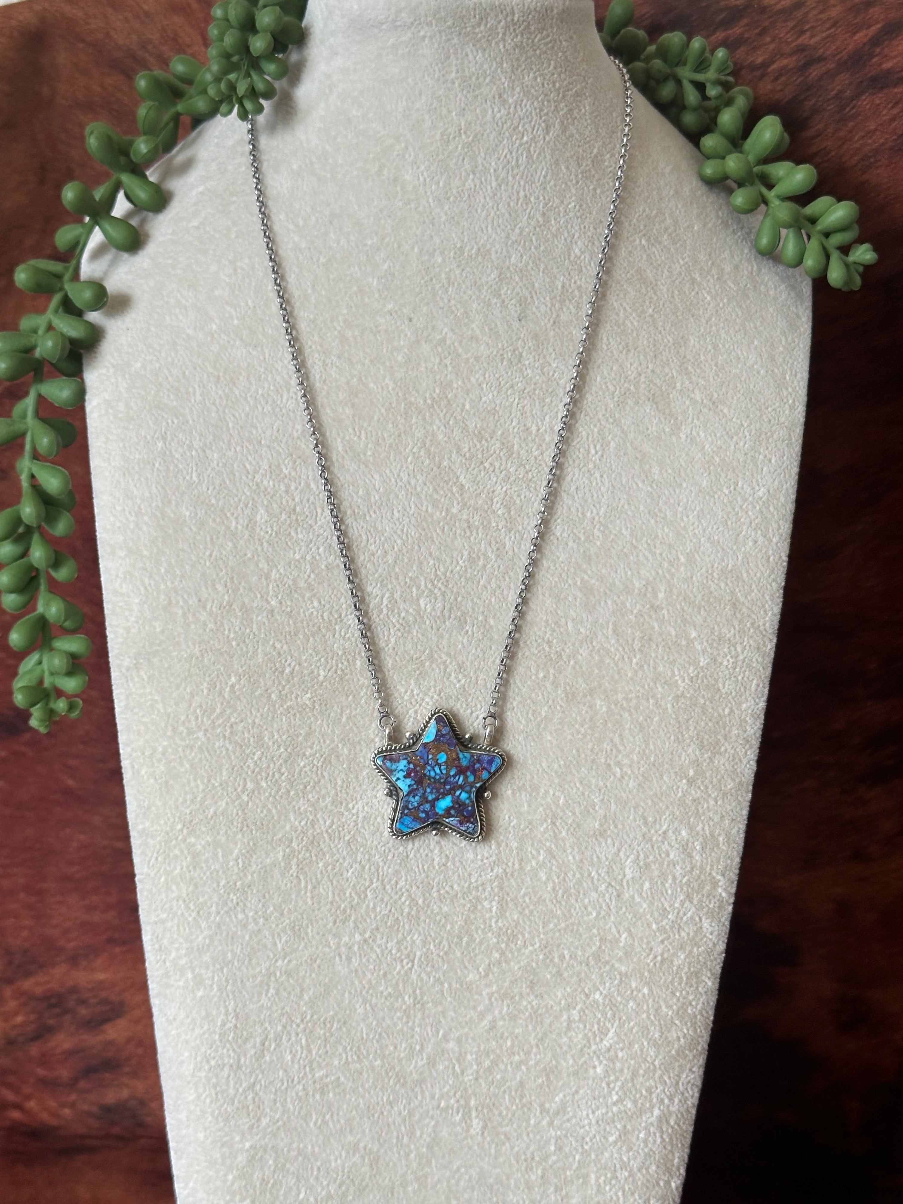 Southwest Handmade Purple Mohave Turquoise & Sterling Silver Star Necklace