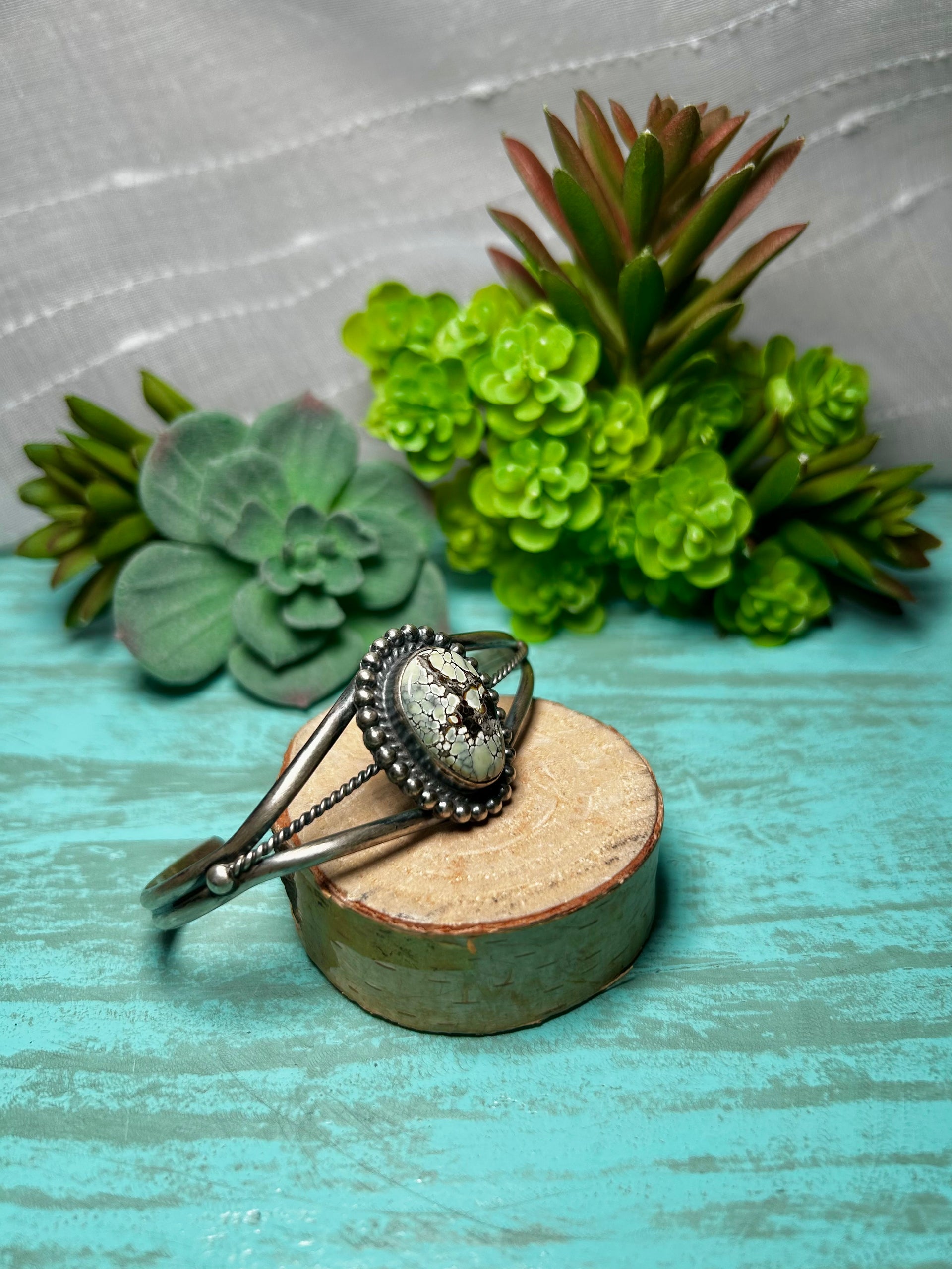 Navajo Made New Lander & Sterling Silver Cuff Bracelet