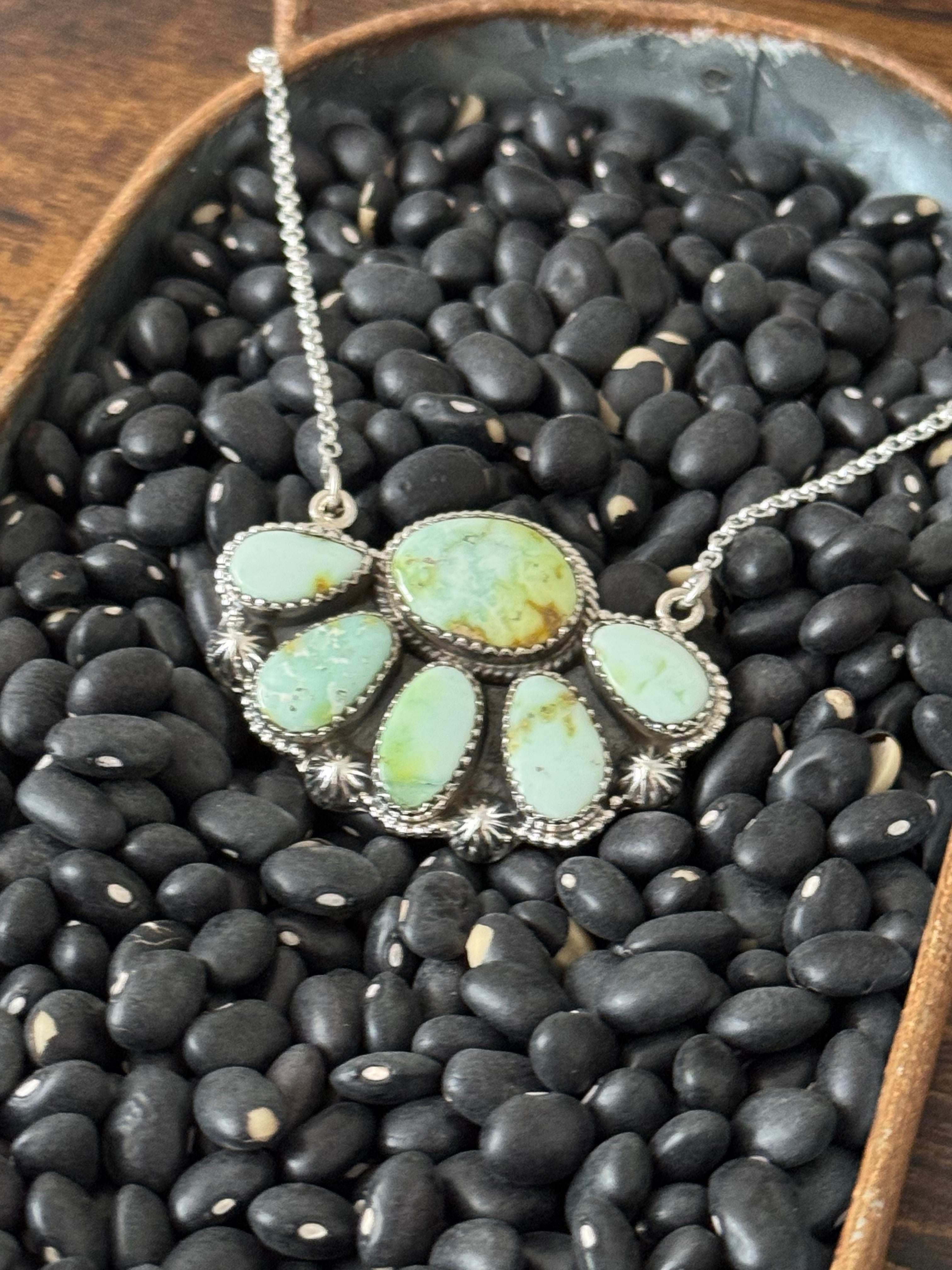 Southwest Paloma Variscite & Sterling Silver Cluster Necklace