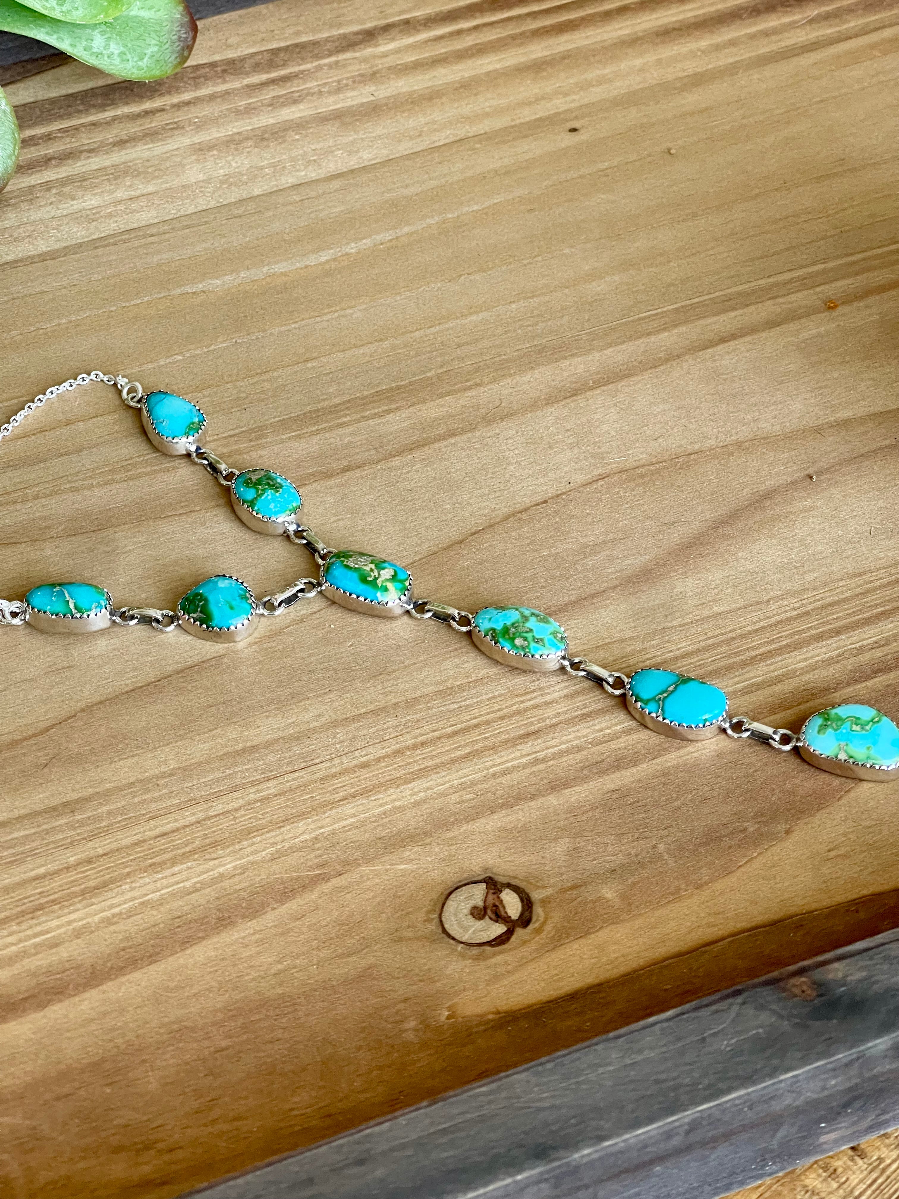 Southwest Handmade Sonoran Mountain Turquoise & Sterling Silver Lariat Necklace