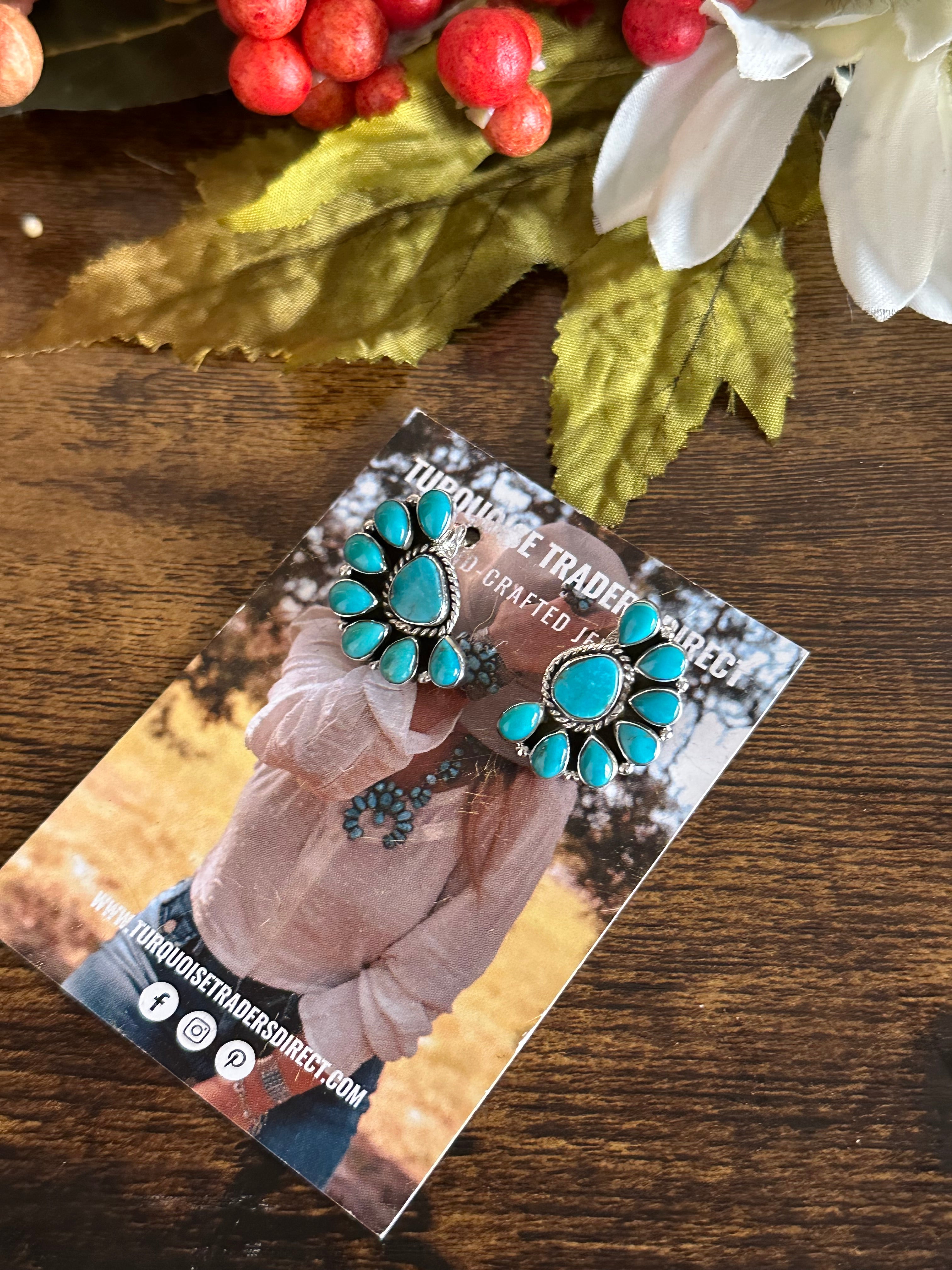 Southwest Handmade Kingman Turquoise & Sterling Silver Post Earrings