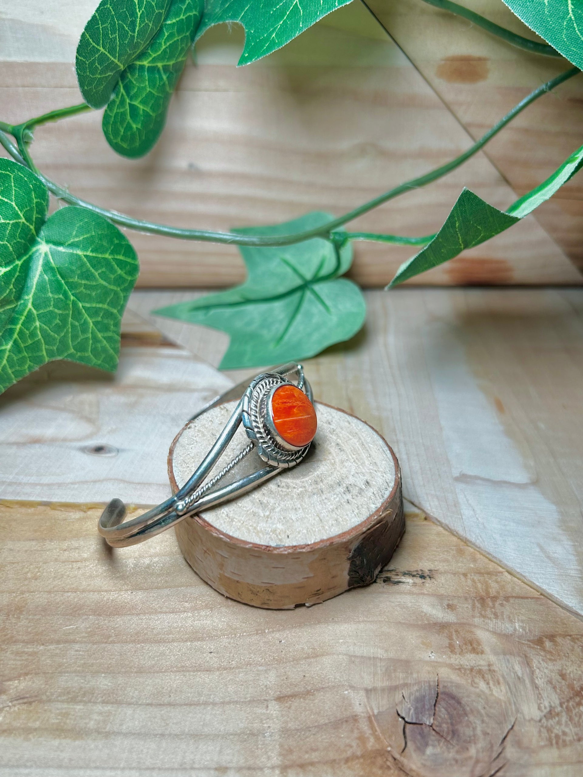 Peggy Skeets Spiny Oyster & Sterling Silver Cuff Bracelet