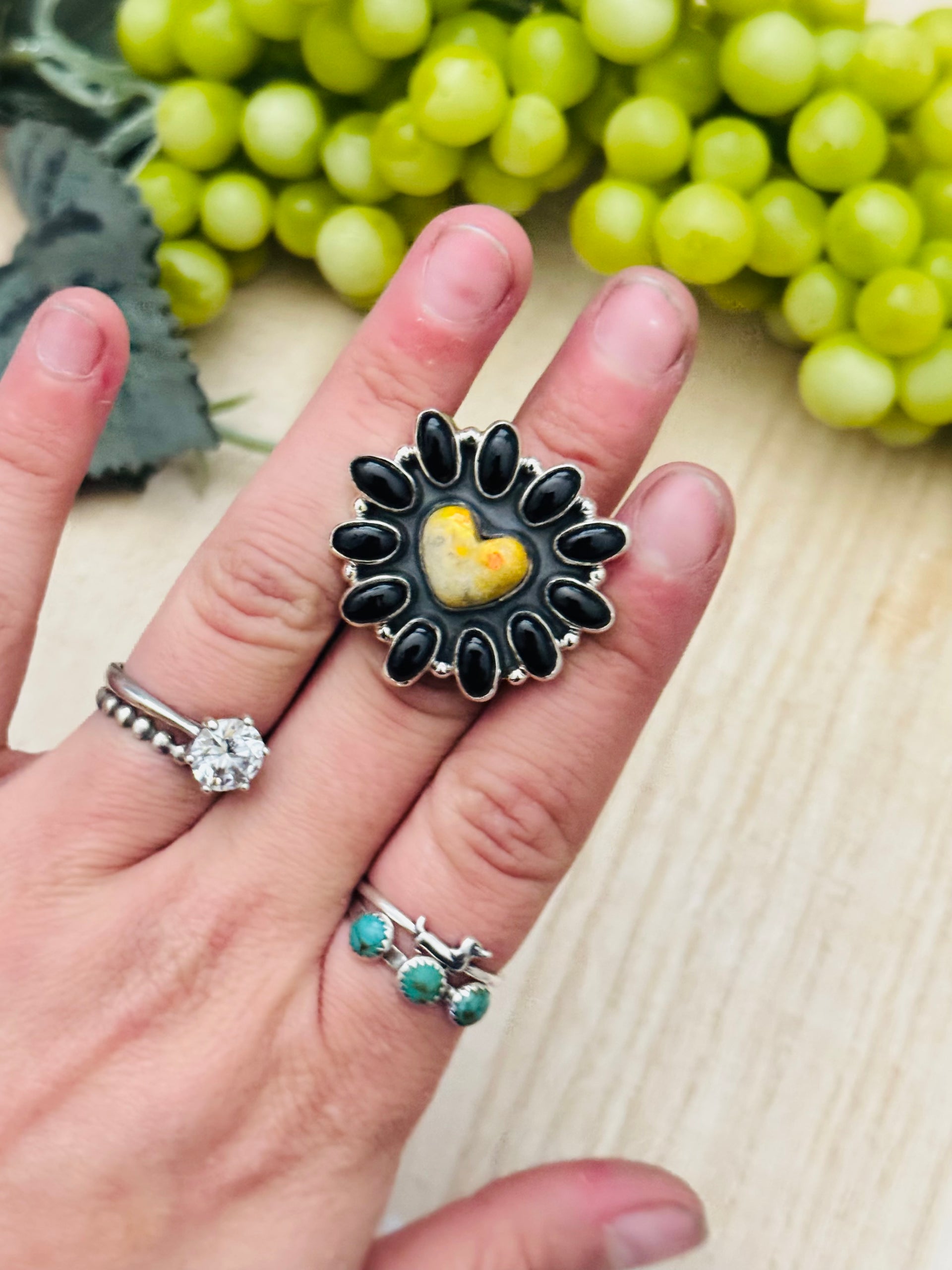 Southwest Handmade Multi Stone & Sterling Silver Adjustable Cluster Ring