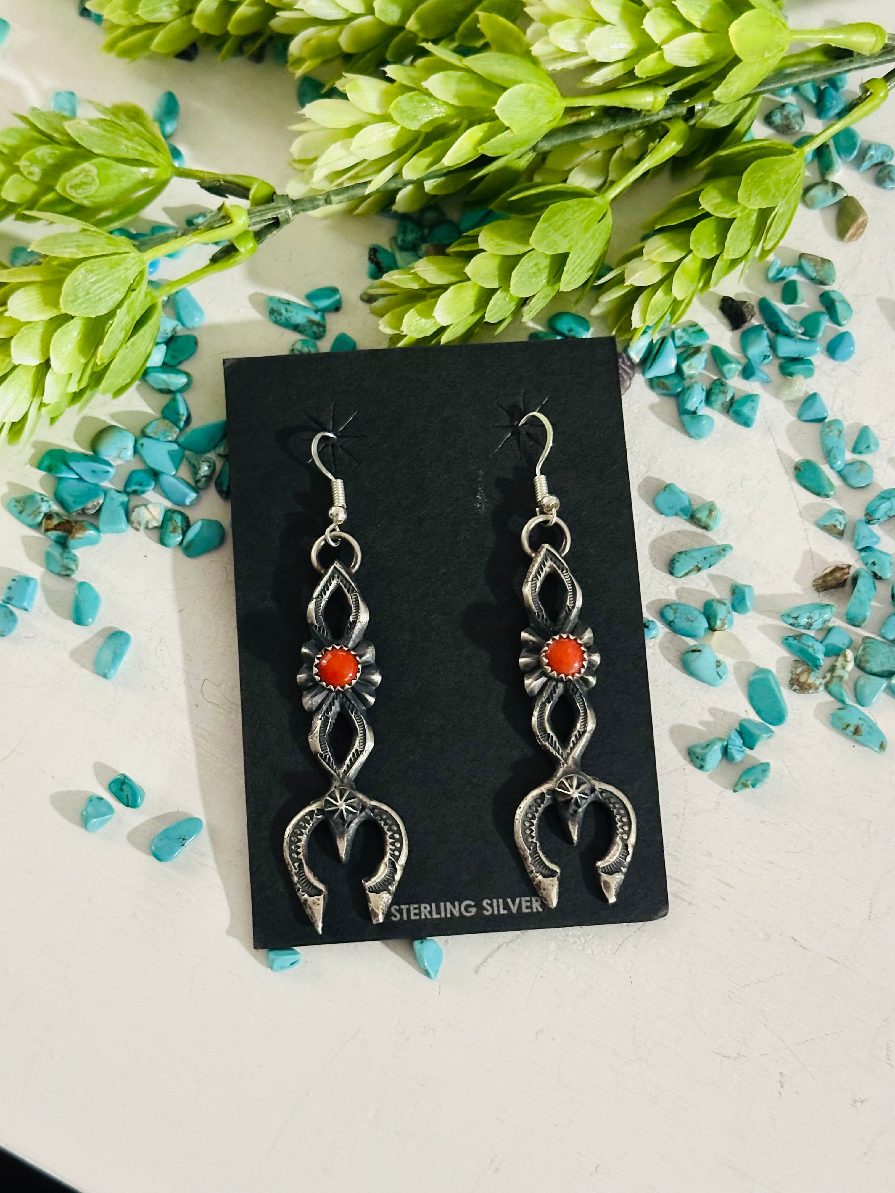 Kevin Billah Coral & Sterling Silver Dangle Earrings