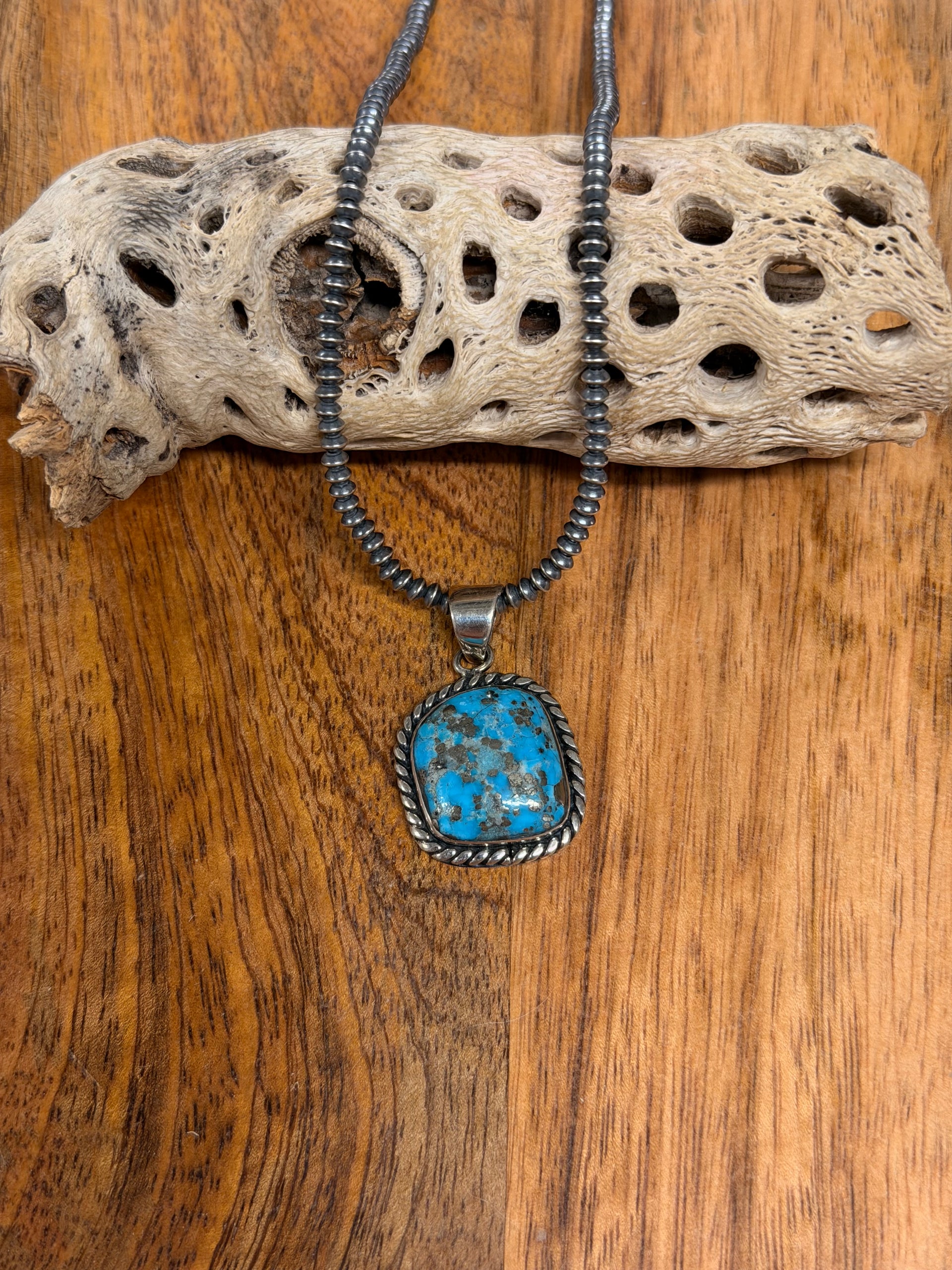 Navajo Made Morenci Turquoise & Sterling Silver Pendant