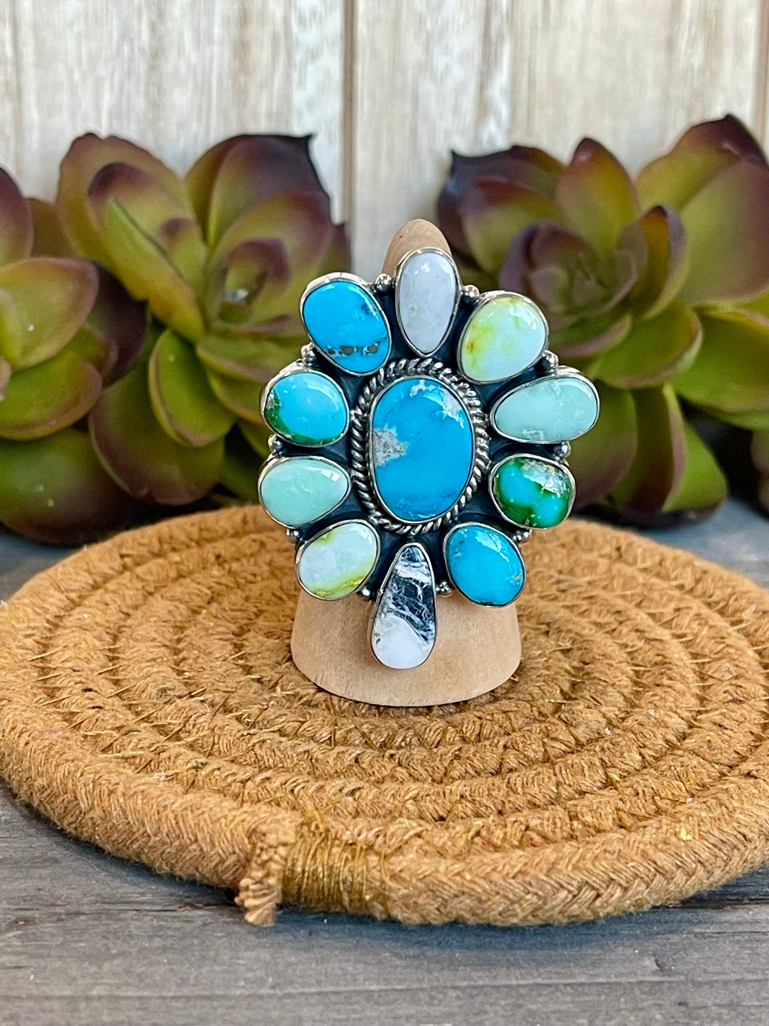 Southwest Handmade Multi Stone & Sterling Silver Adjustable Ring