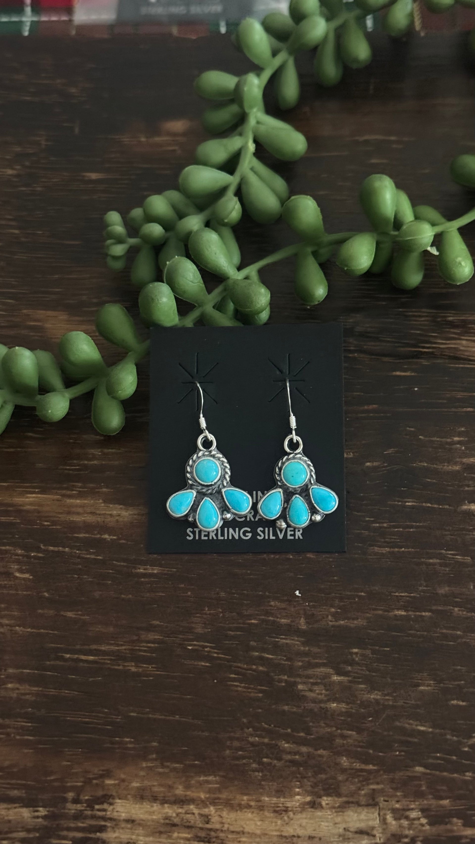 Gary Shorty Kingman Turquoise & Sterling Silver Dangle Cluster Earrings