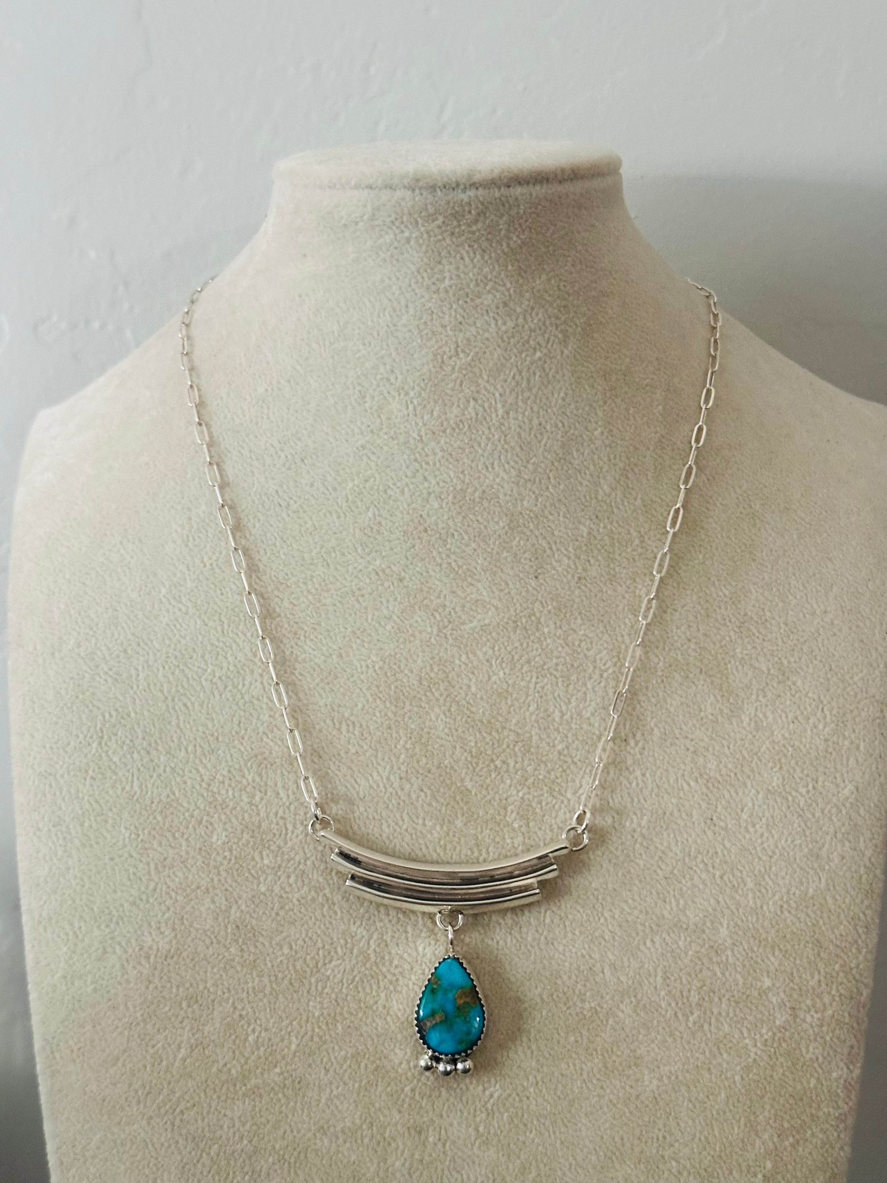 Navajo Made Sonoran Mountain Turquoise & Sterling Silver Necklack