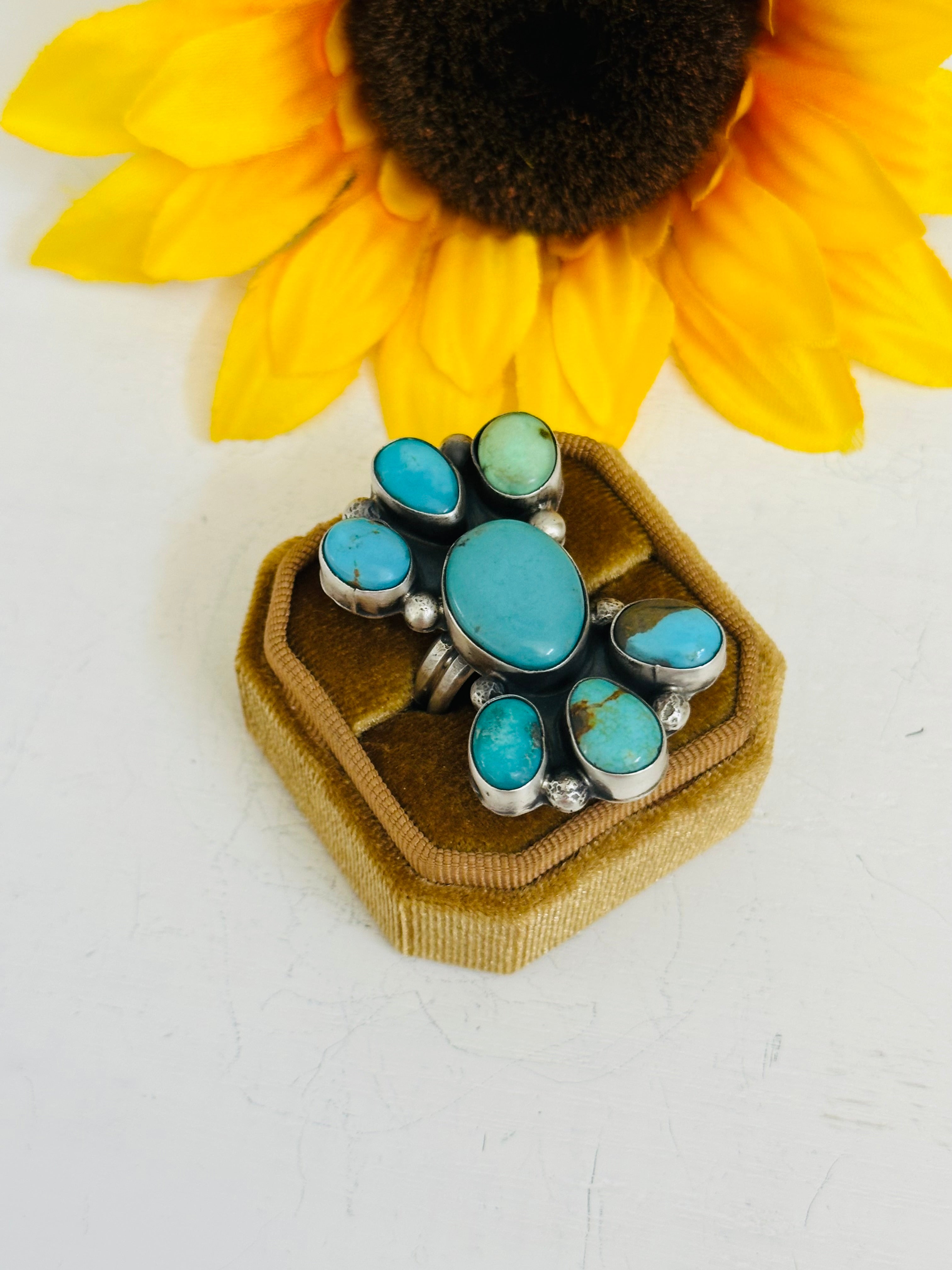 Navajo Made Royston Turquoise & Sterling Silver Adjustable Ring