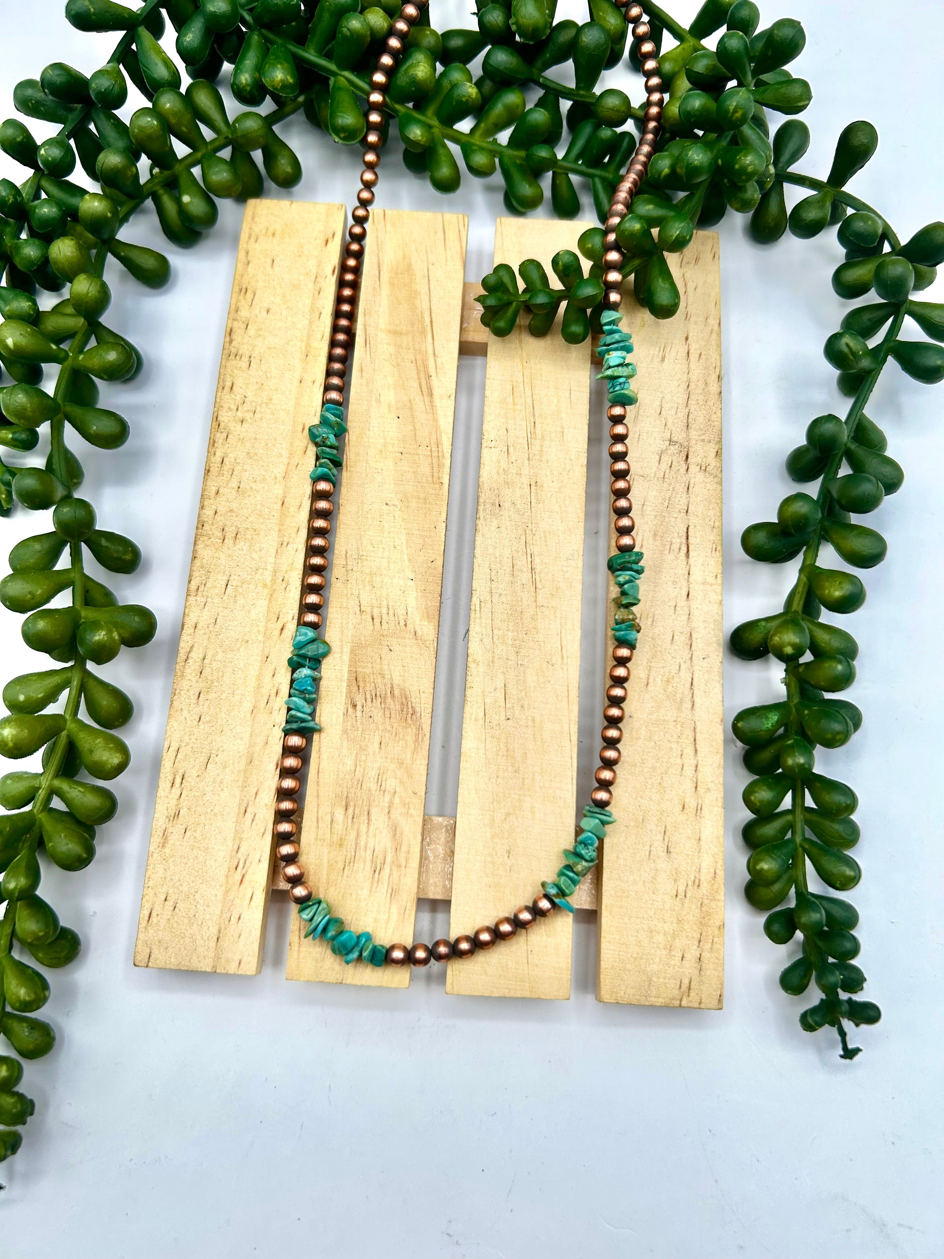 Navajo Made Strung Kingman Turquoise & Copper Necklace
