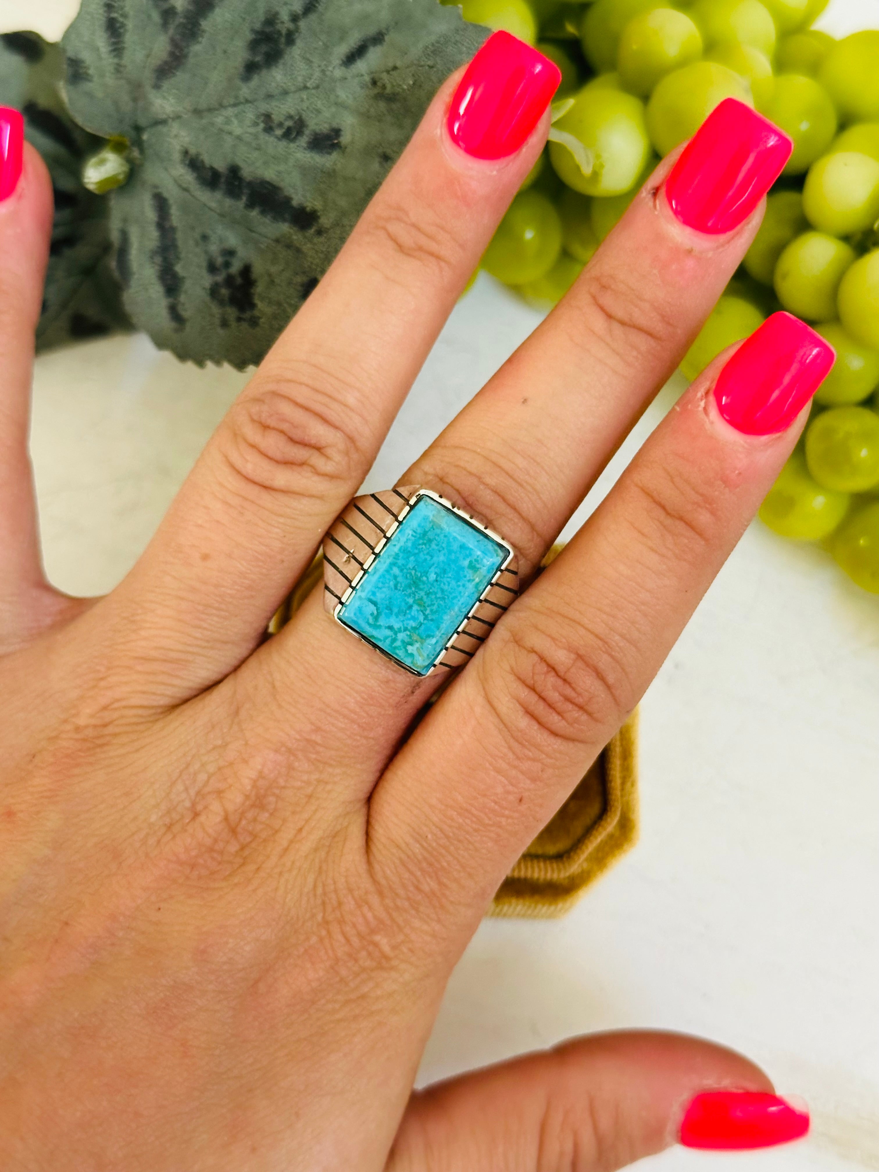 Ray Jack Kingman Turquoise & Sterling Silver Ring Size 11.5