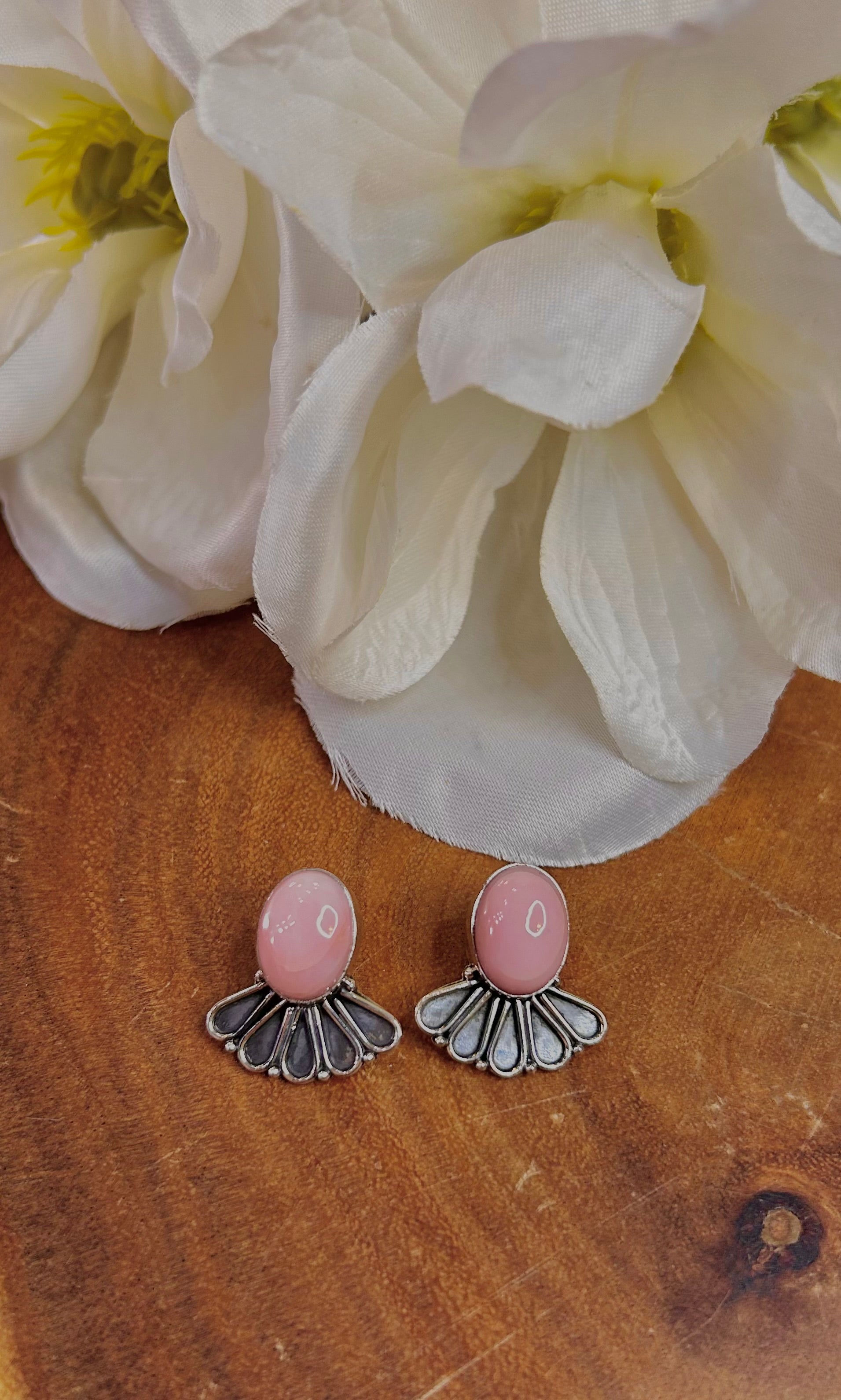 Southwest Made Peruvian Pink Opal & Sterling Silver Post Earrings