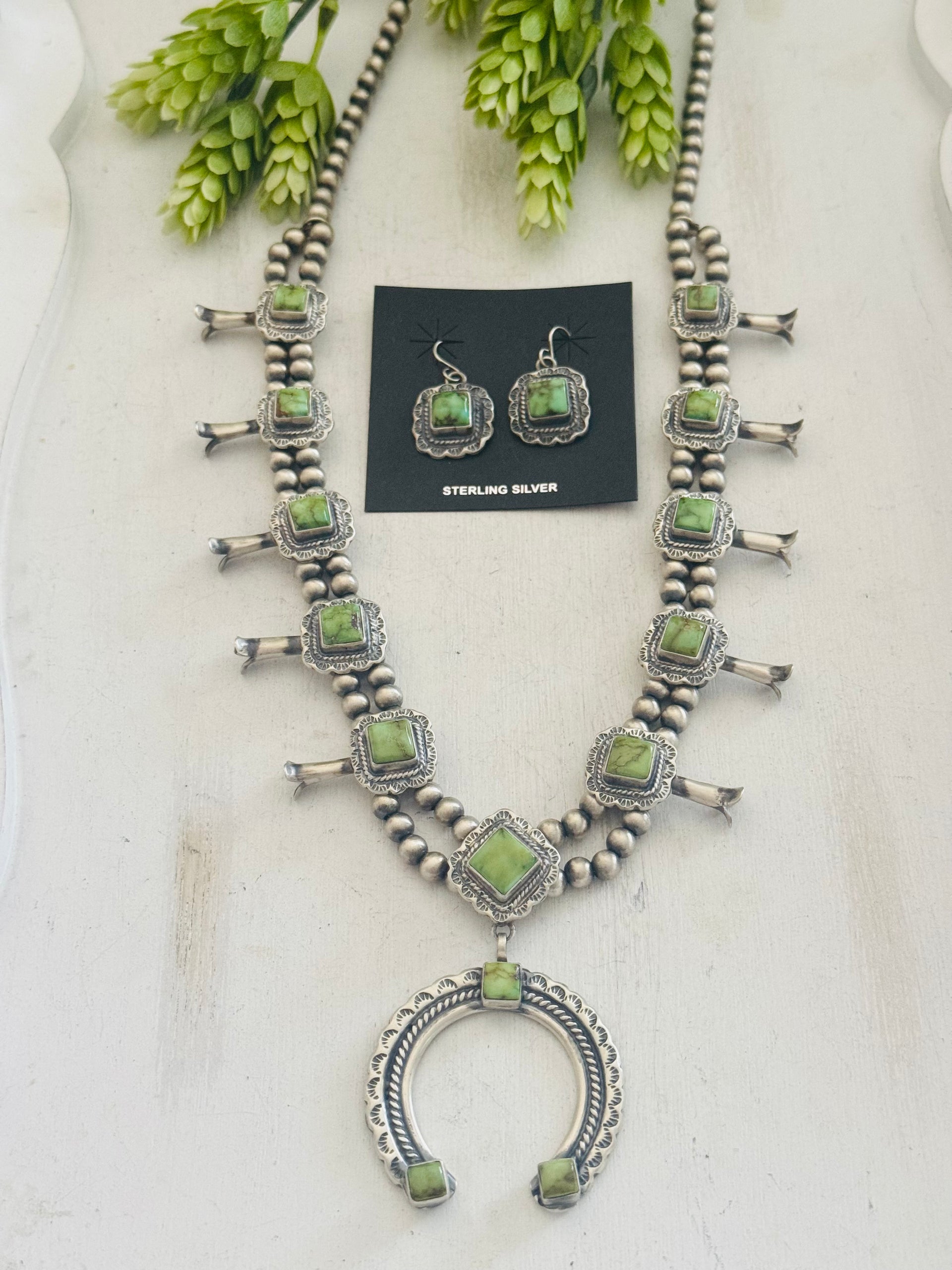 Thomas Francisco Sonoran Gold Turquoise & Sterling Silver Squash Blossom Necklace Set