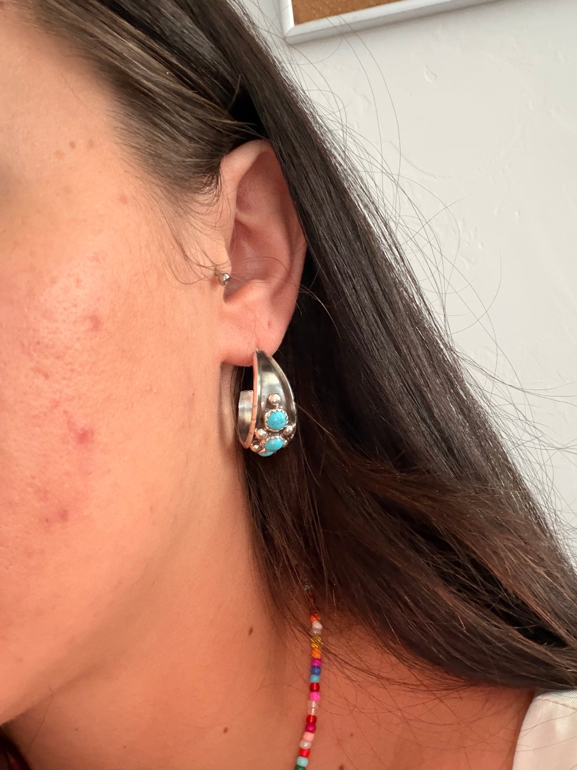 Reed Charley Kingman Turquoise & Sterling Silver Hoop Earrings