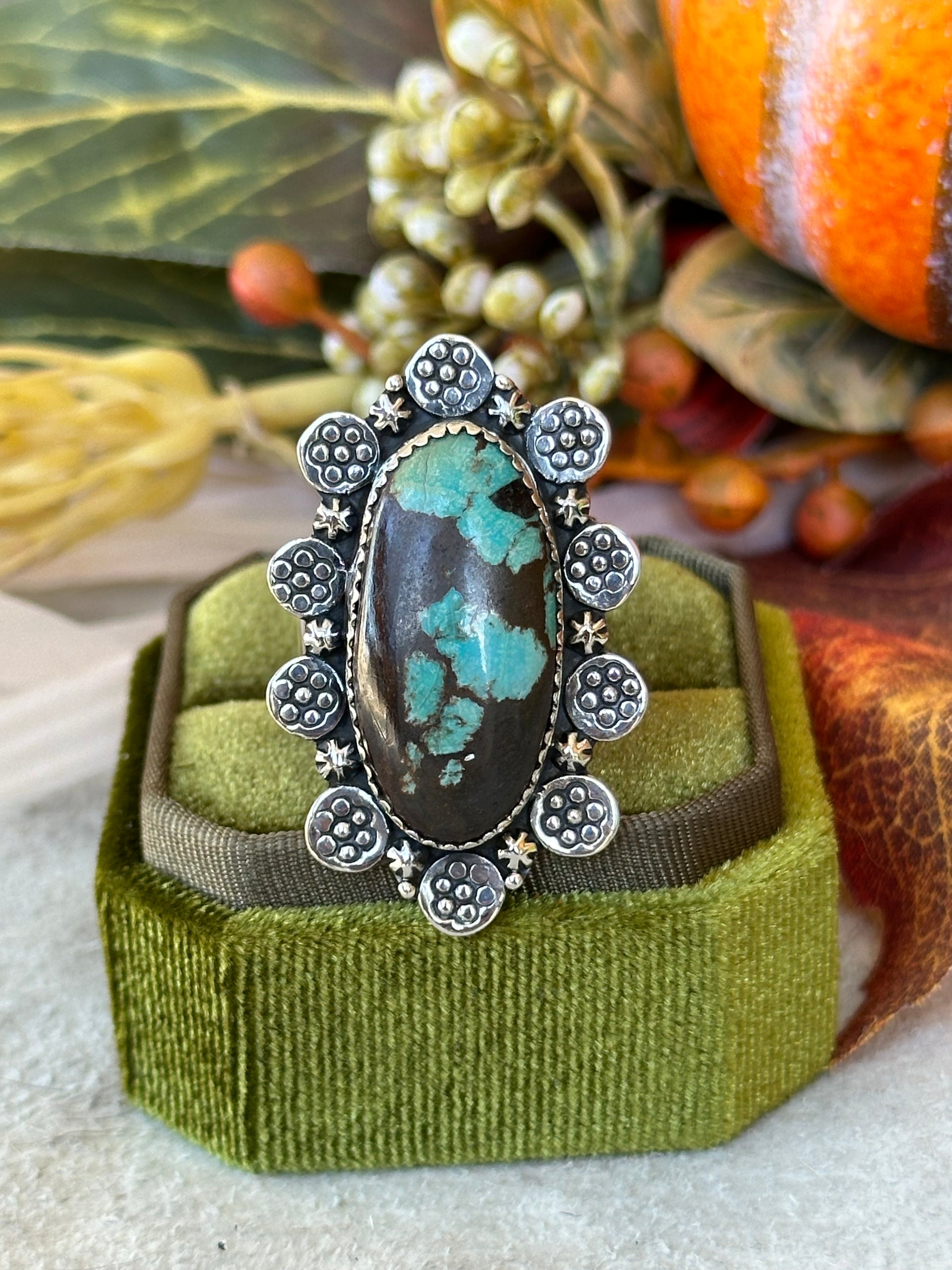 Southwest Handmade #8 Turquoise & Sterling Silver Adjustable Ring