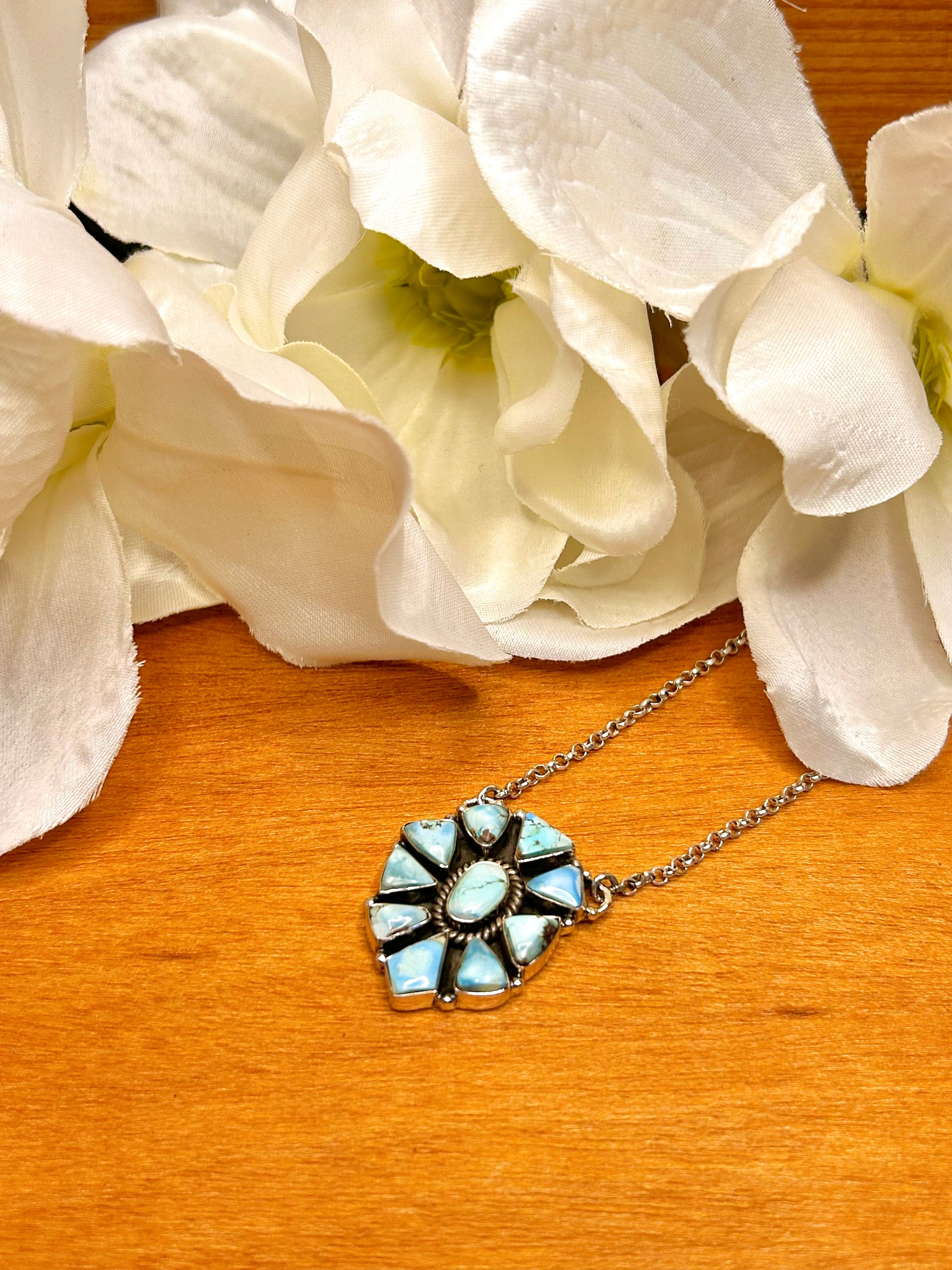 Southwest Made Golden Hill’s Turquoise & Sterling Silver Cluster Necklace