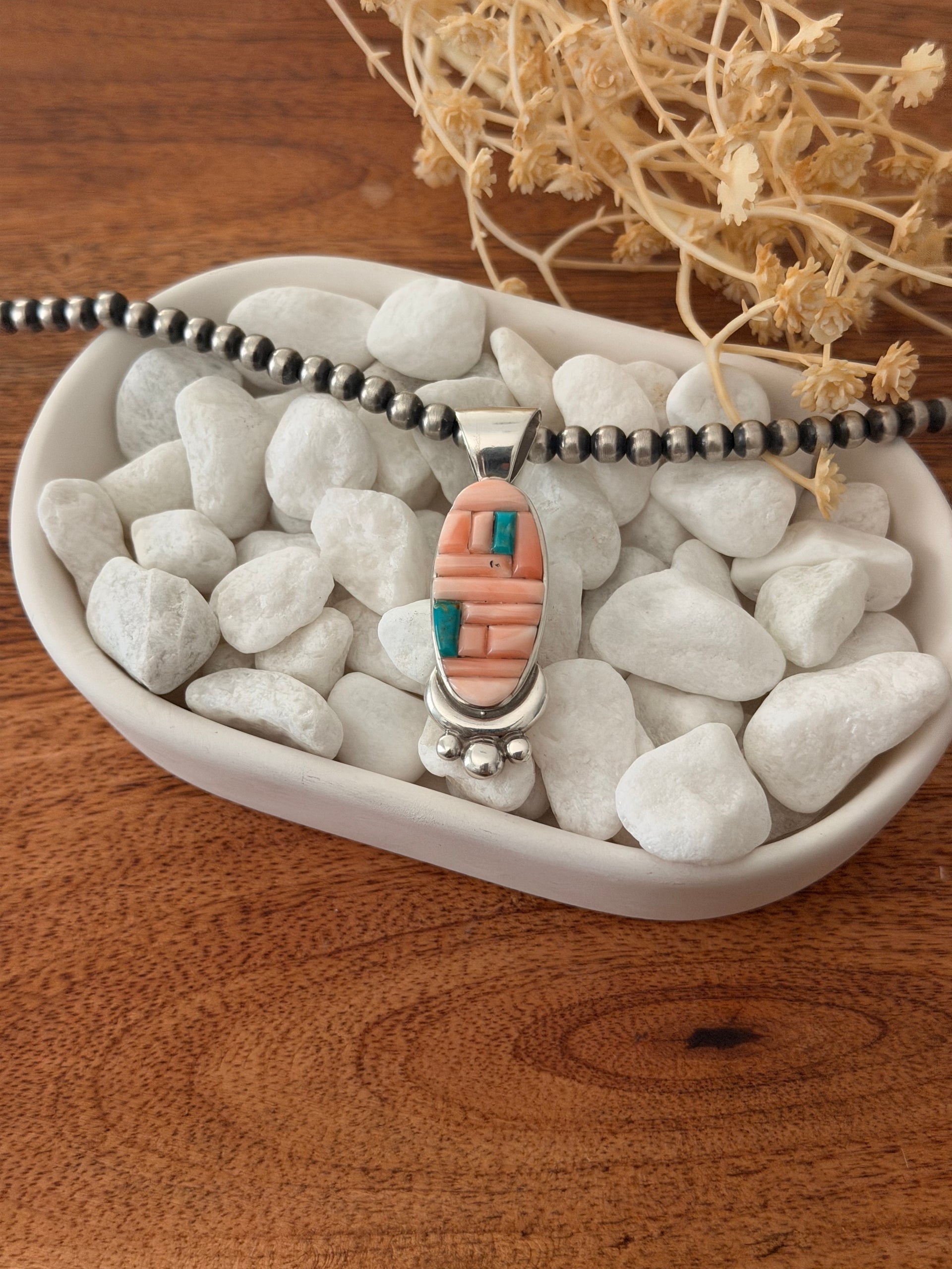 Navajo Made Multi Stone & Sterling Silver Cobblestone Pendant