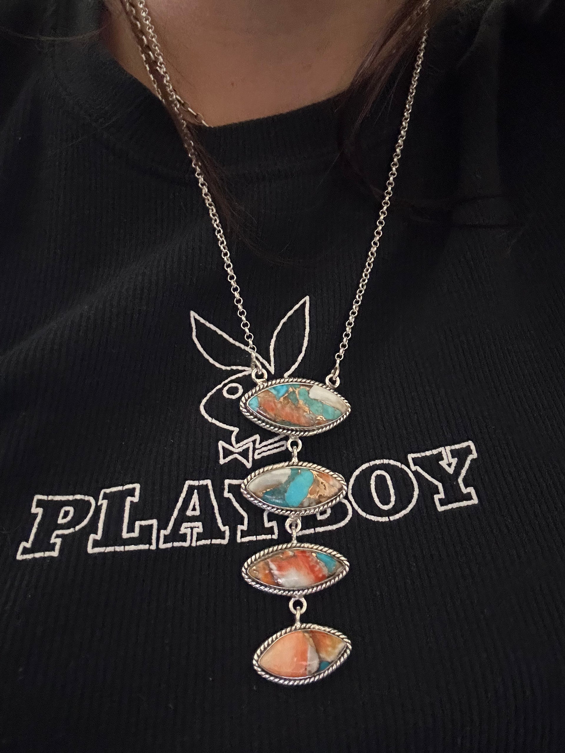 Southwest Made Mohave Turquoise & Sterling Silver Necklace