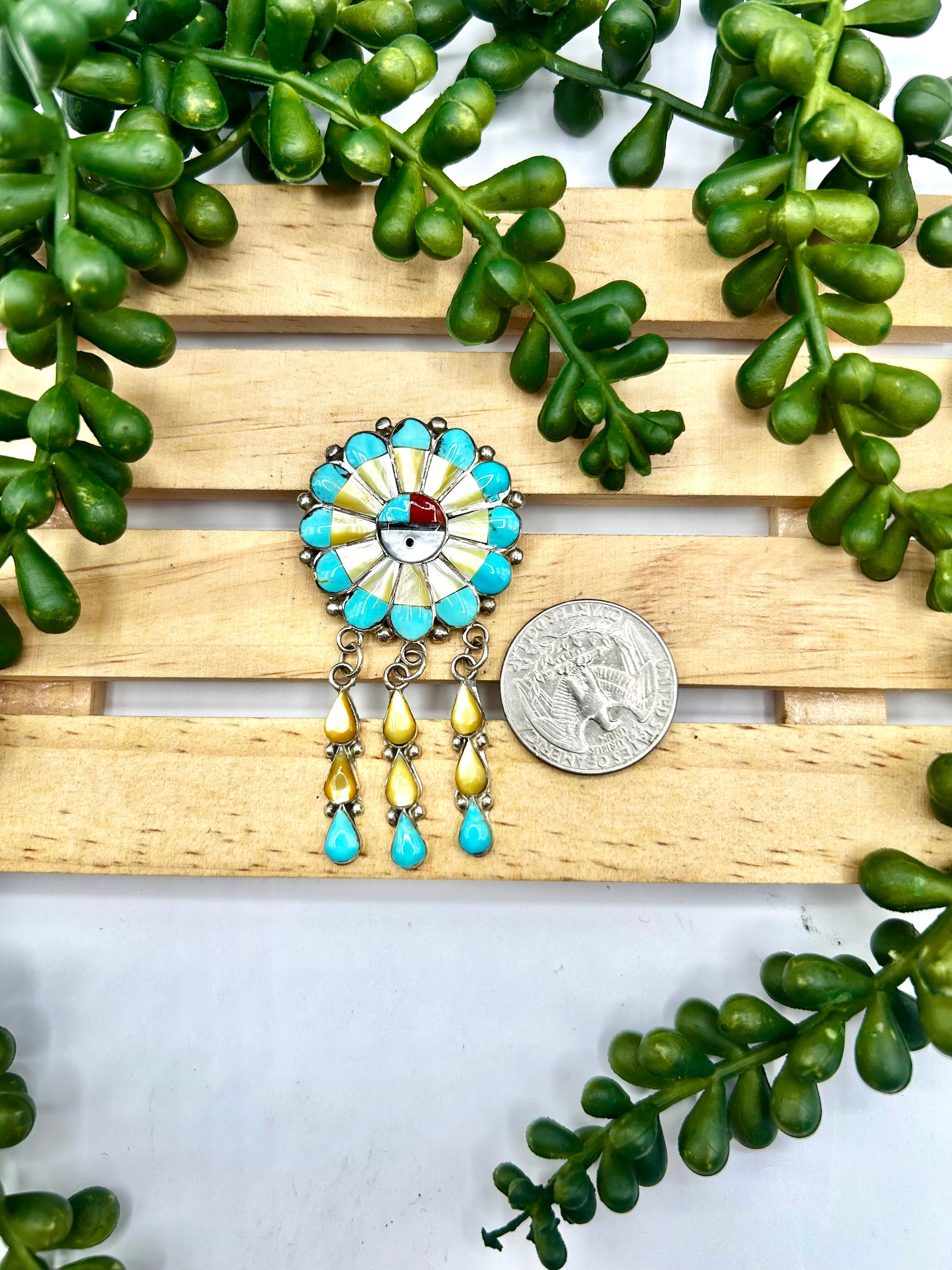 Zuni Made Multi Stone & Sterling Silver Pendant/Pin