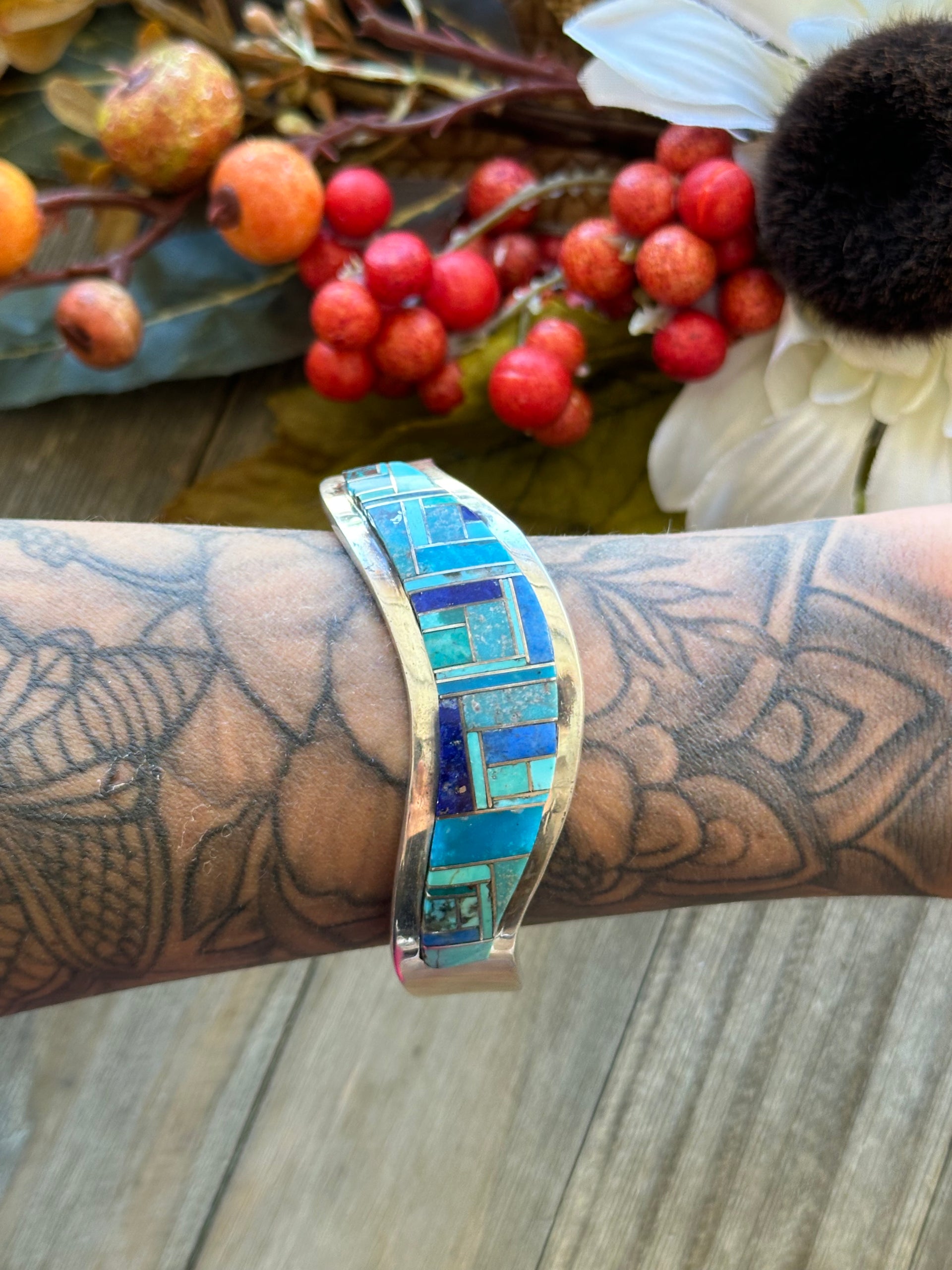 Patricia & Ed Becenti Multi Stone & Sterling Silver Inlay Cuff Bracelet