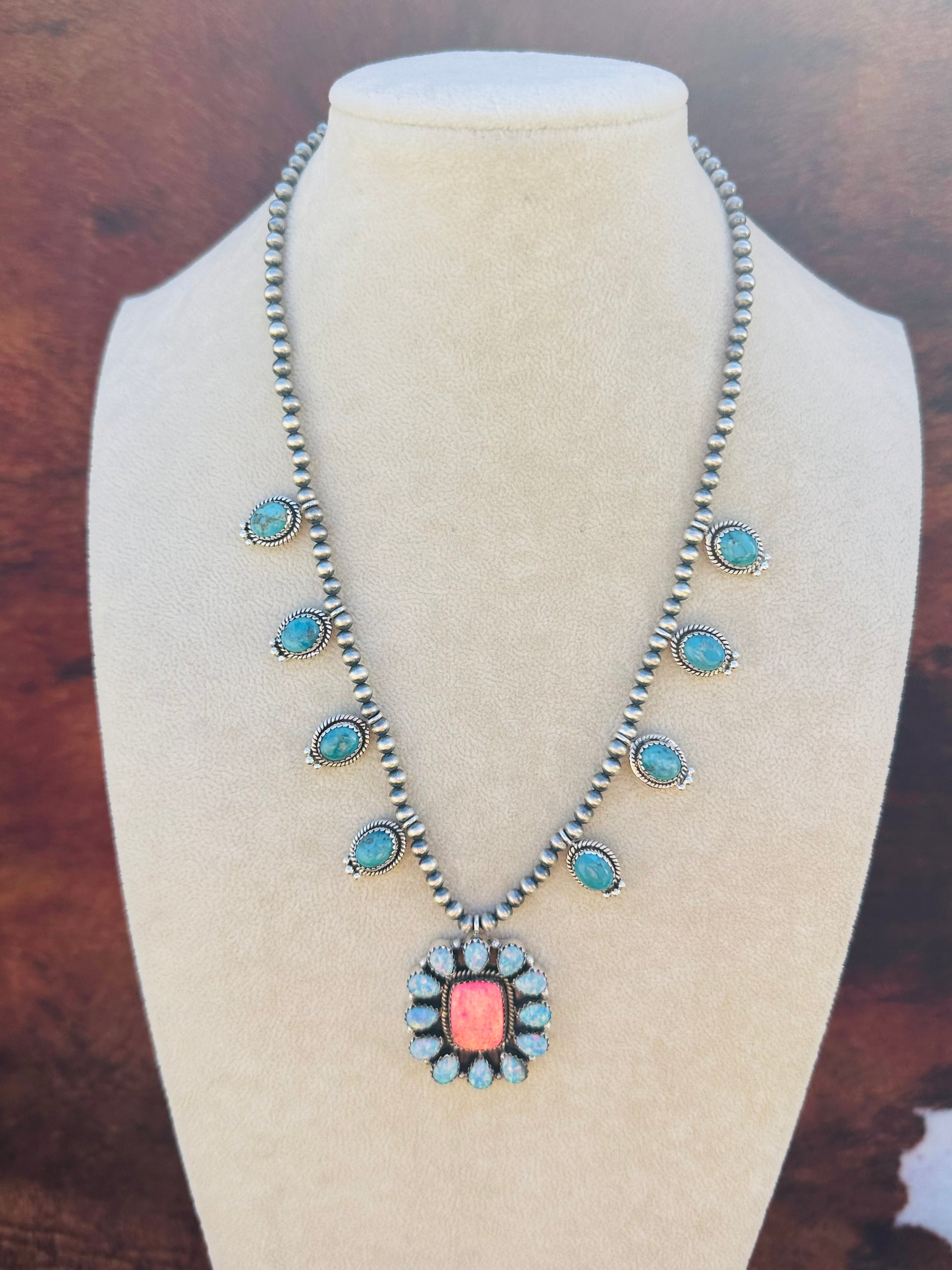 Southwest Handmade Multi Stone & Sterling Silver Cluster Necklace