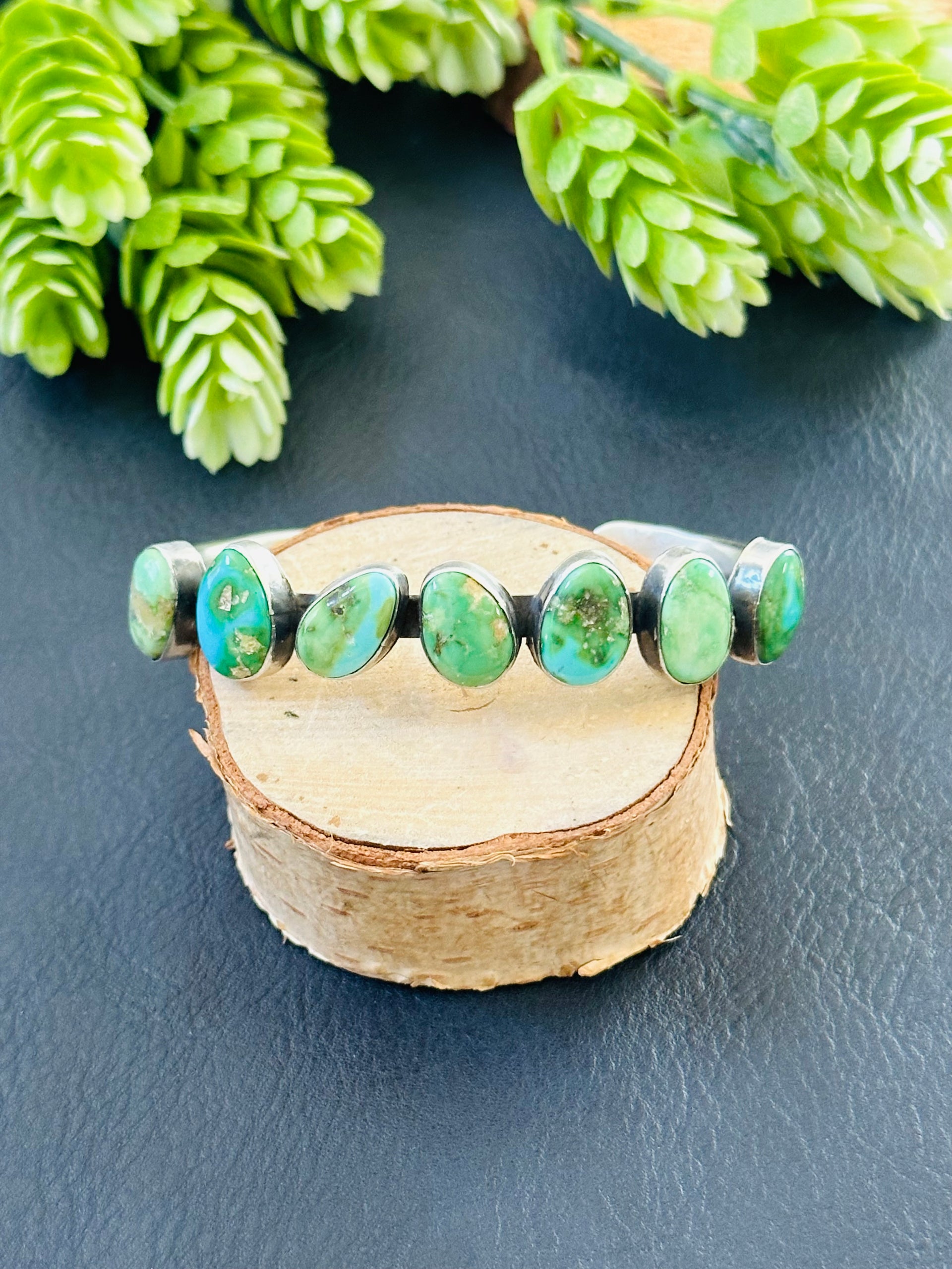 Navajo Made Sonoran Mountain & Sterling Silver Cuff Bracelet