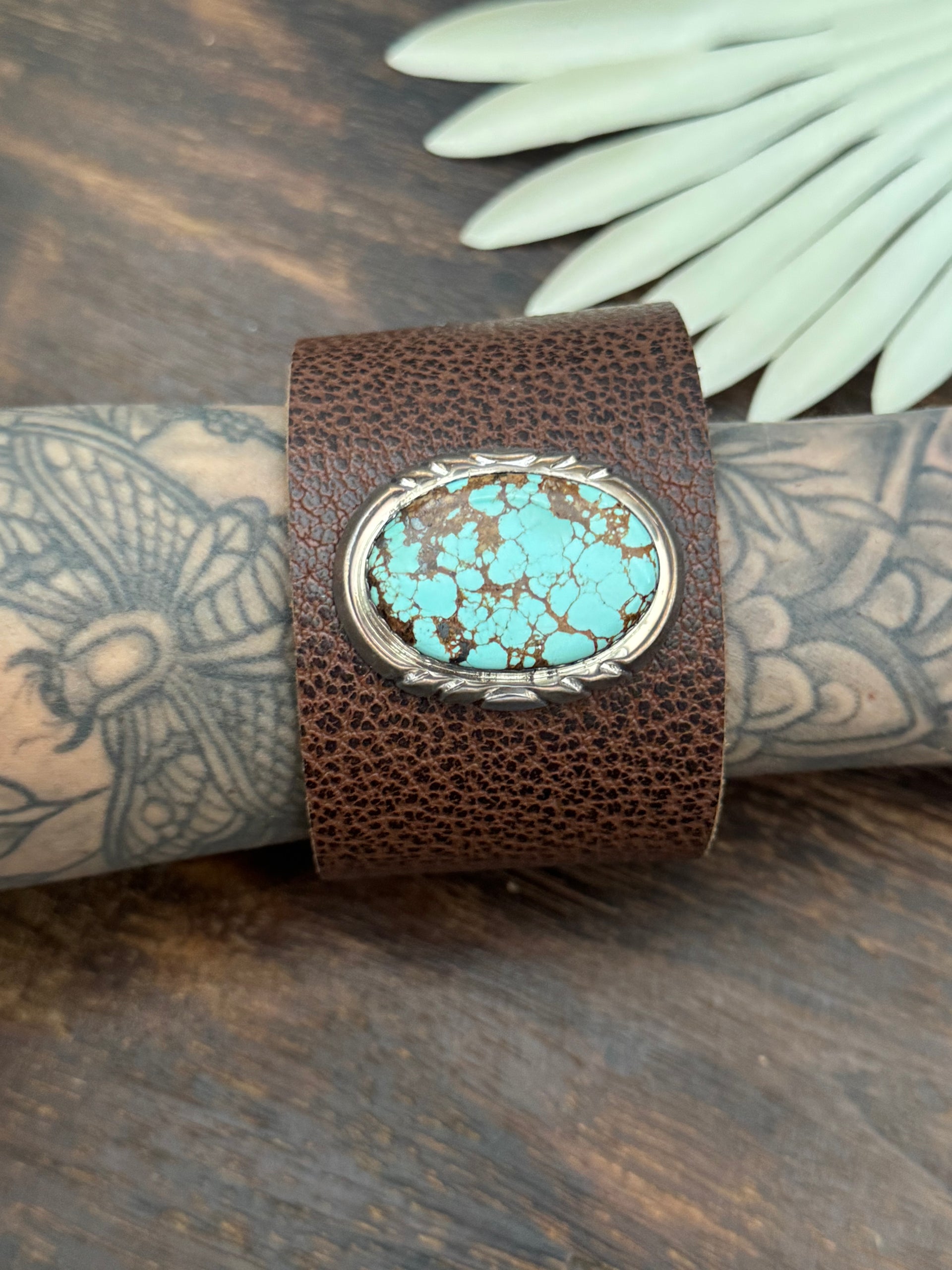 Julia Etsitty Kingman Turquoise & Genuine Leather Bracelet