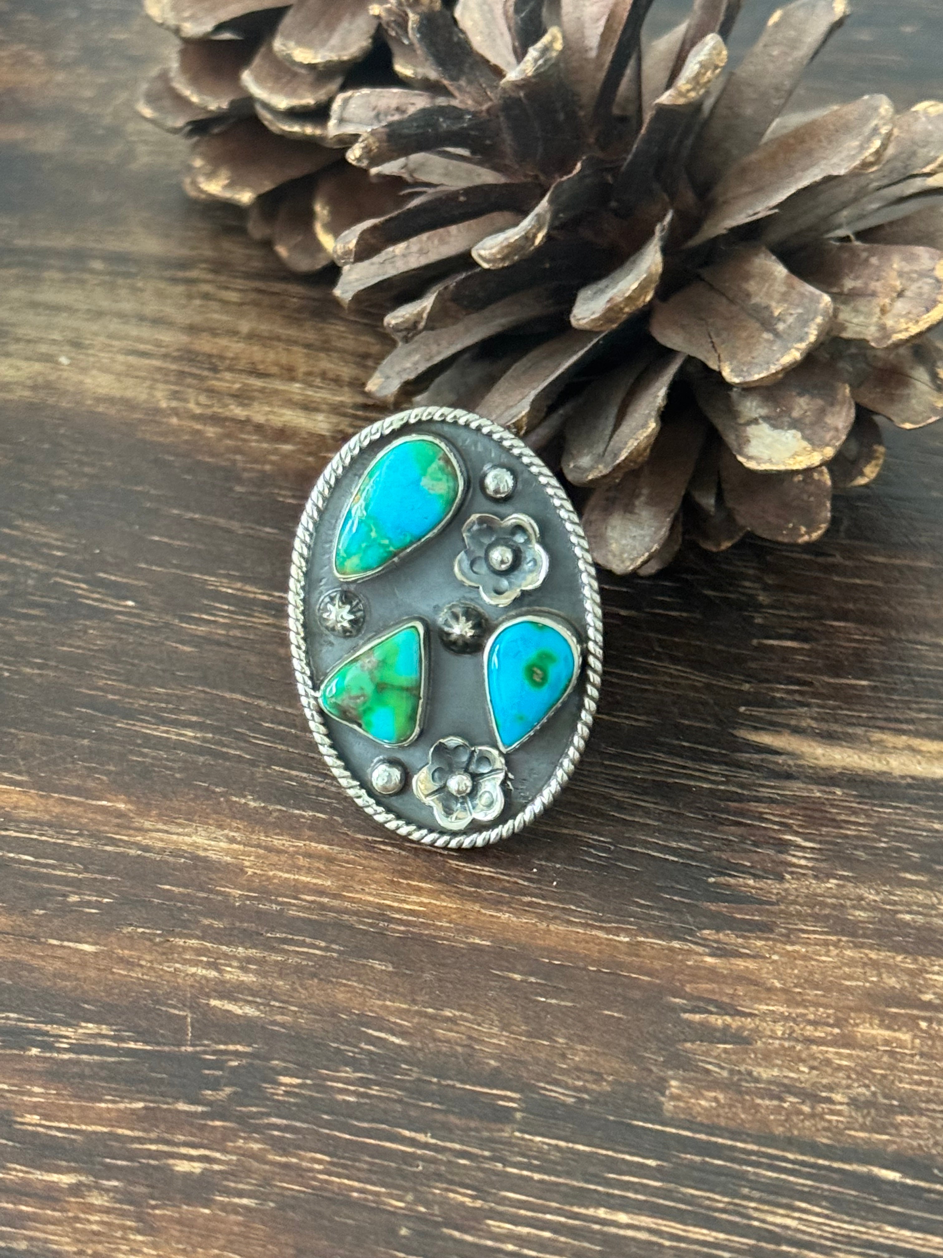 Southwest Handmade Sonoran Mountain Turquoise & Sterling Silver Adjustable Ring