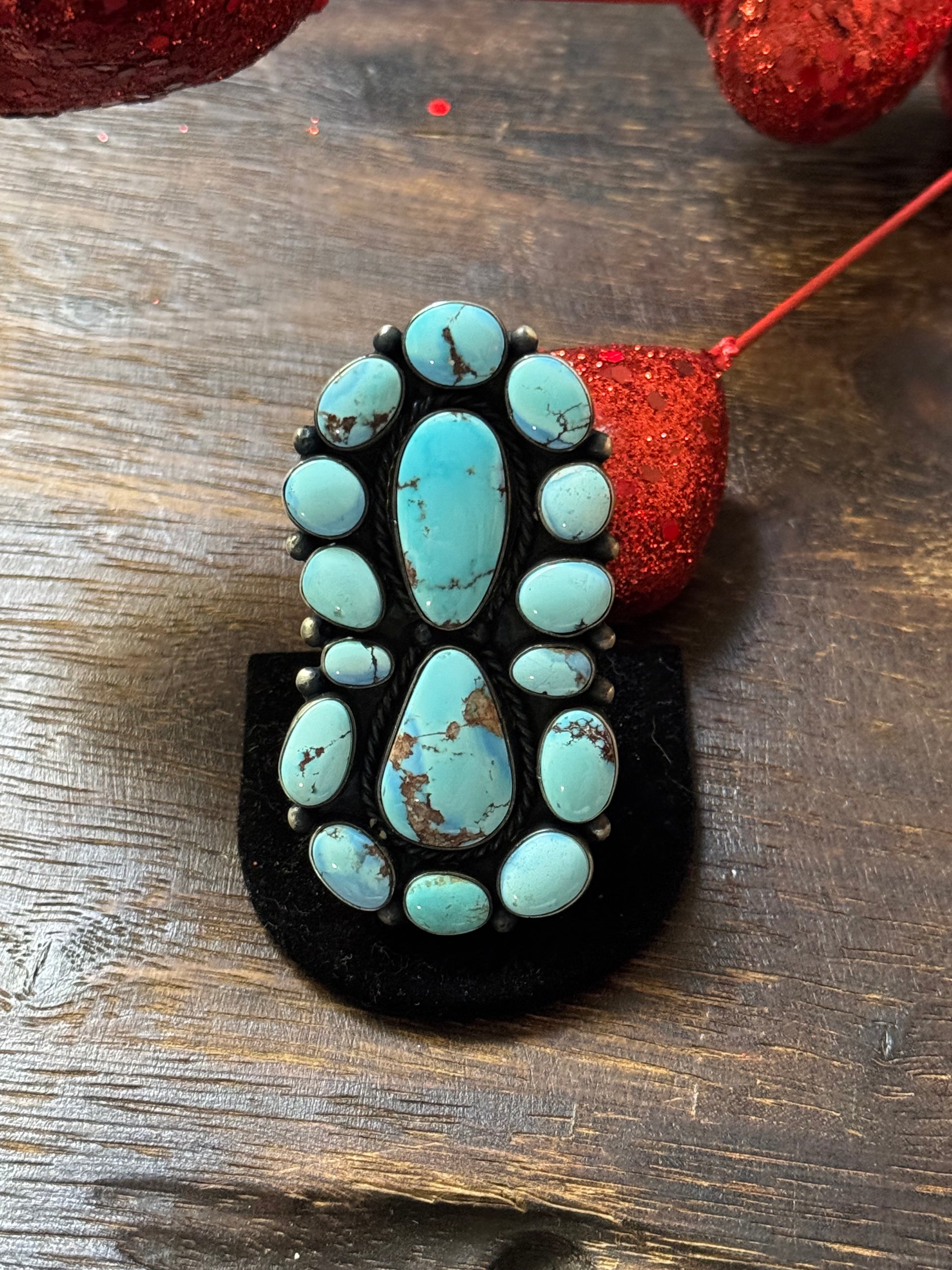 Blaine Yellowhorse Natural Golden Hills Turquoise & Sterling Silver Cluster Ring Size 8