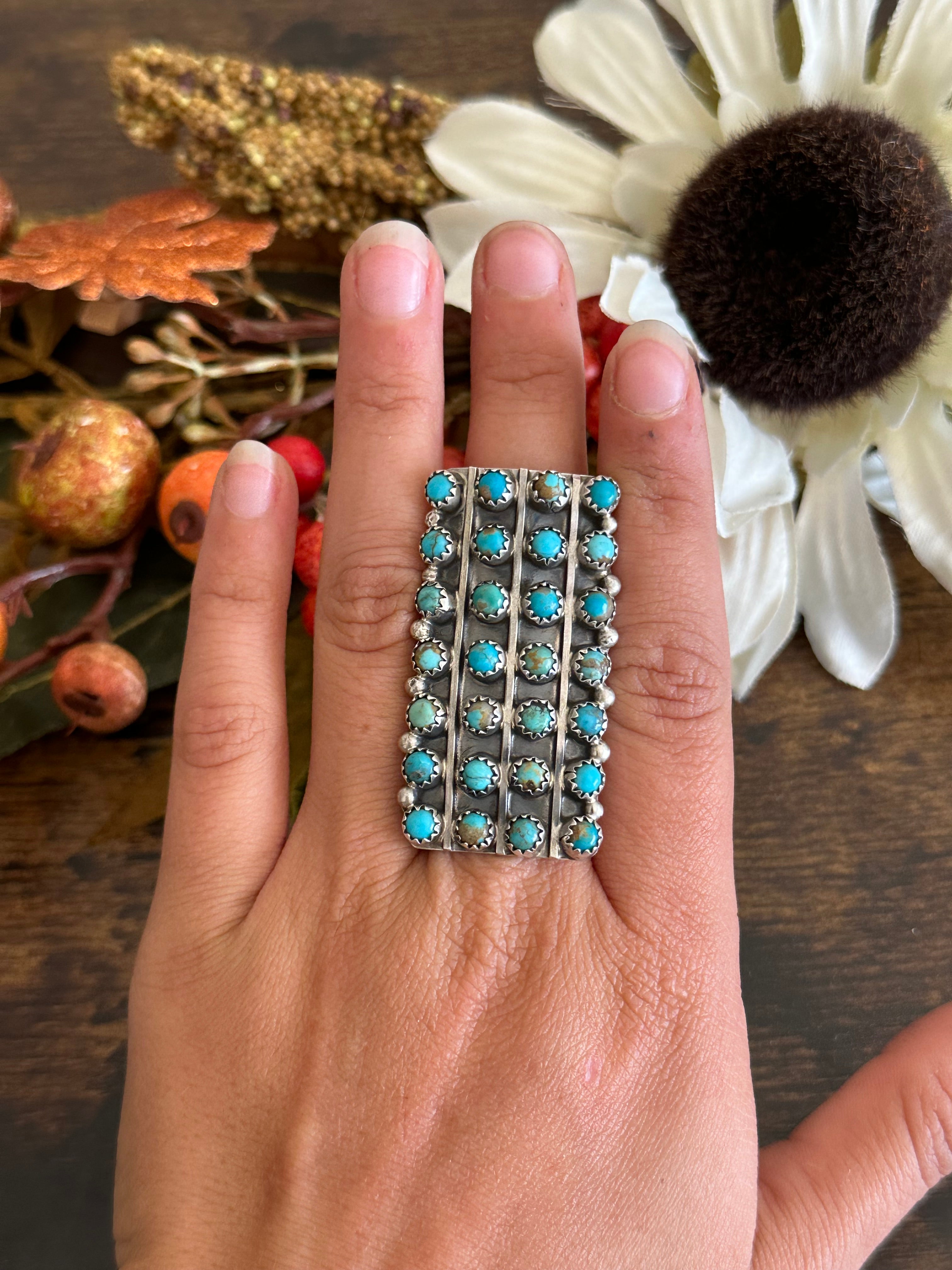 Navajo Made Kingman Turquoise & Sterling Silver Ring Size 6.5