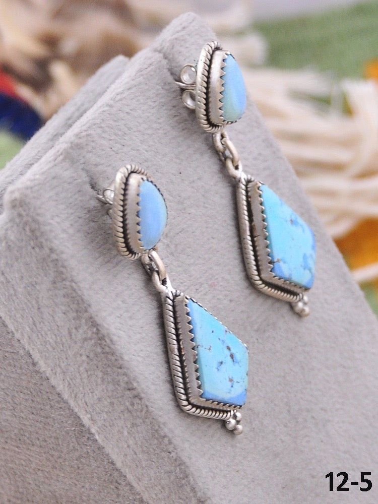 Southwest Handmade Golden Hill’s Turquoise & Sterling Silver Post Dangle Earrings