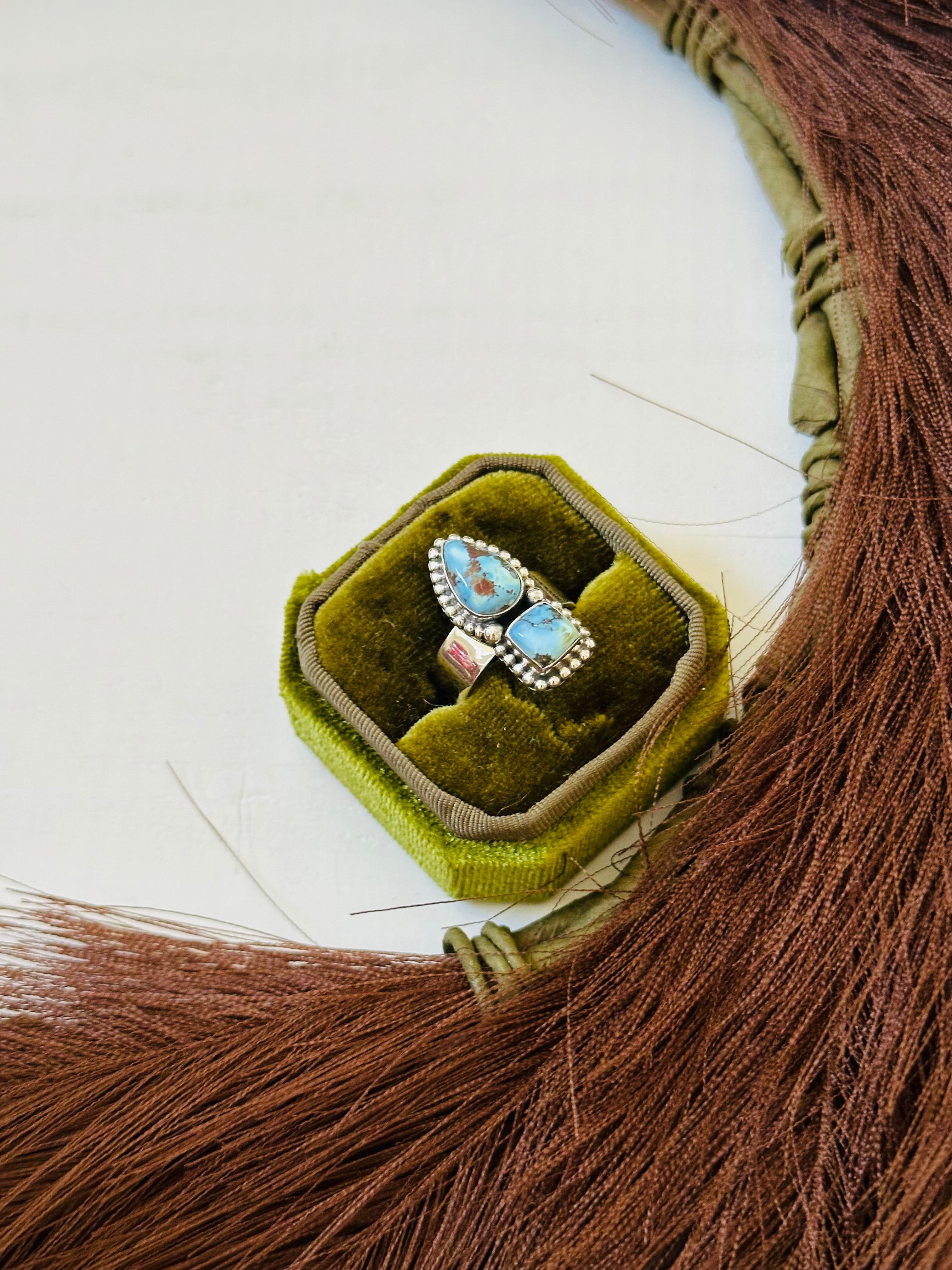 Southwest Handmade Golden Hills Turquoise & Sterling Silver Ring Size 8