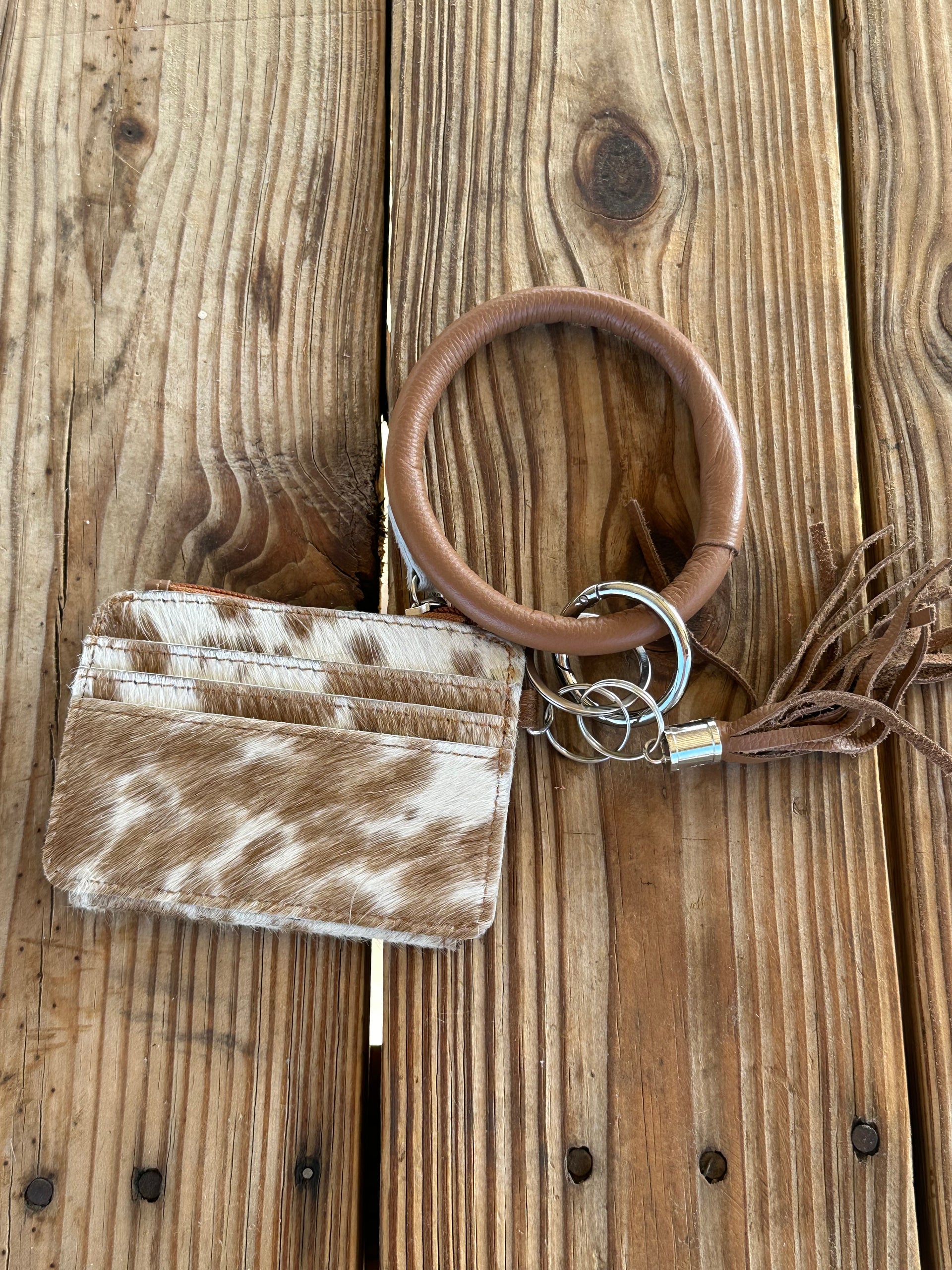 Genuine Leather & Cowhide Wristlet Card Holder