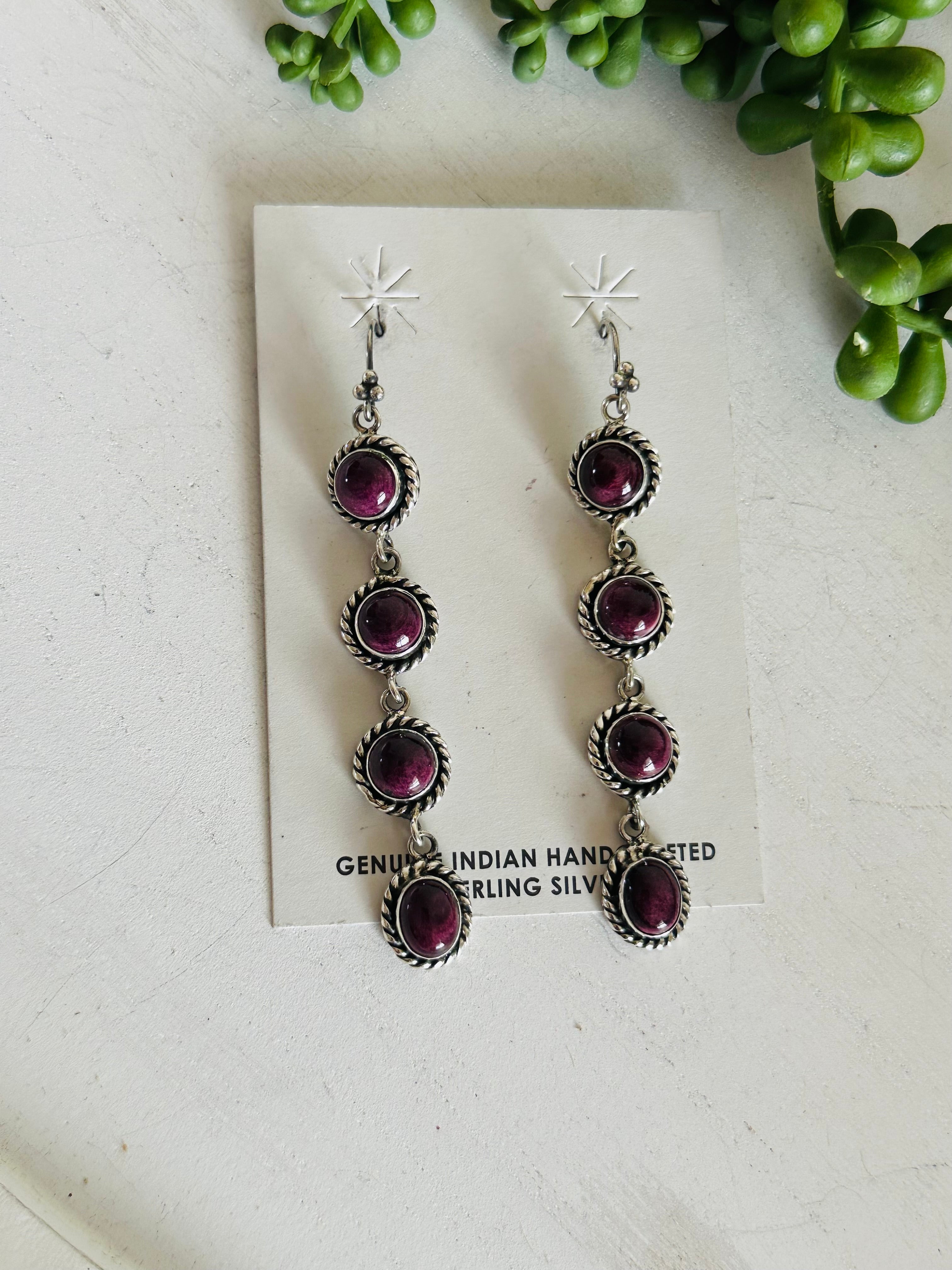 Southwest Handmade Purple Spiny Oyster & Sterling Silver Dangle Earrings